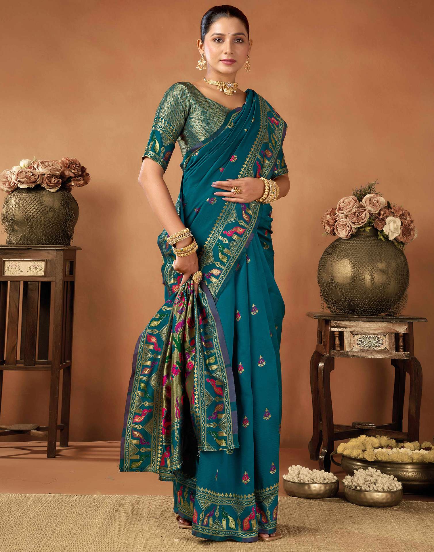 Rama Green Silk Woven Paithani Saree