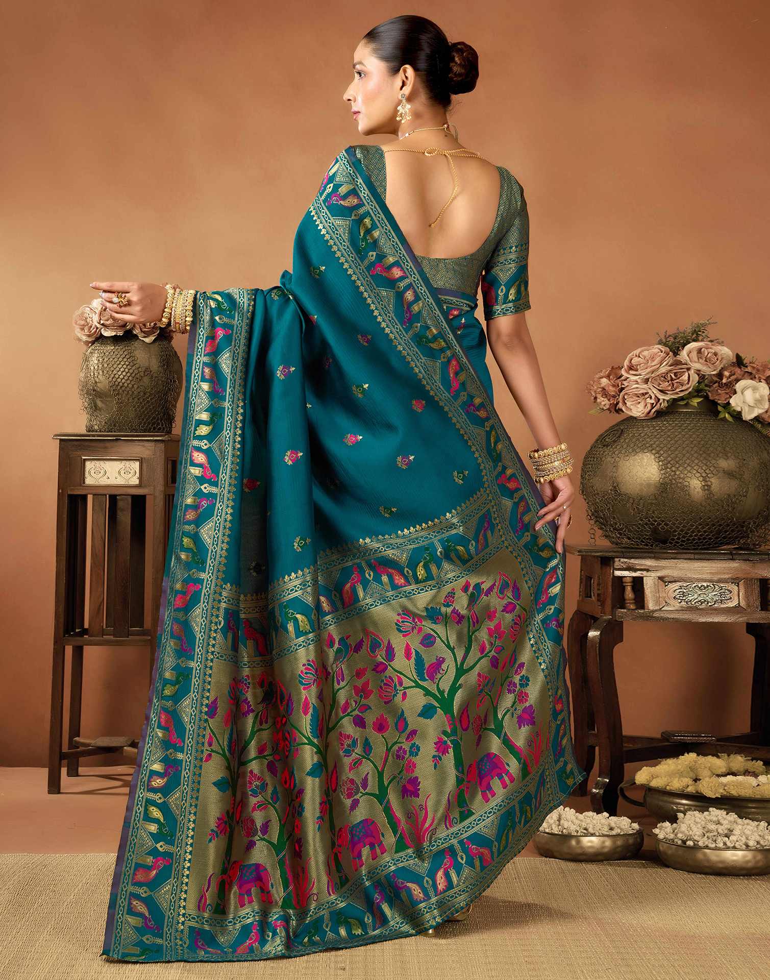 Rama Green Silk Woven Paithani Saree