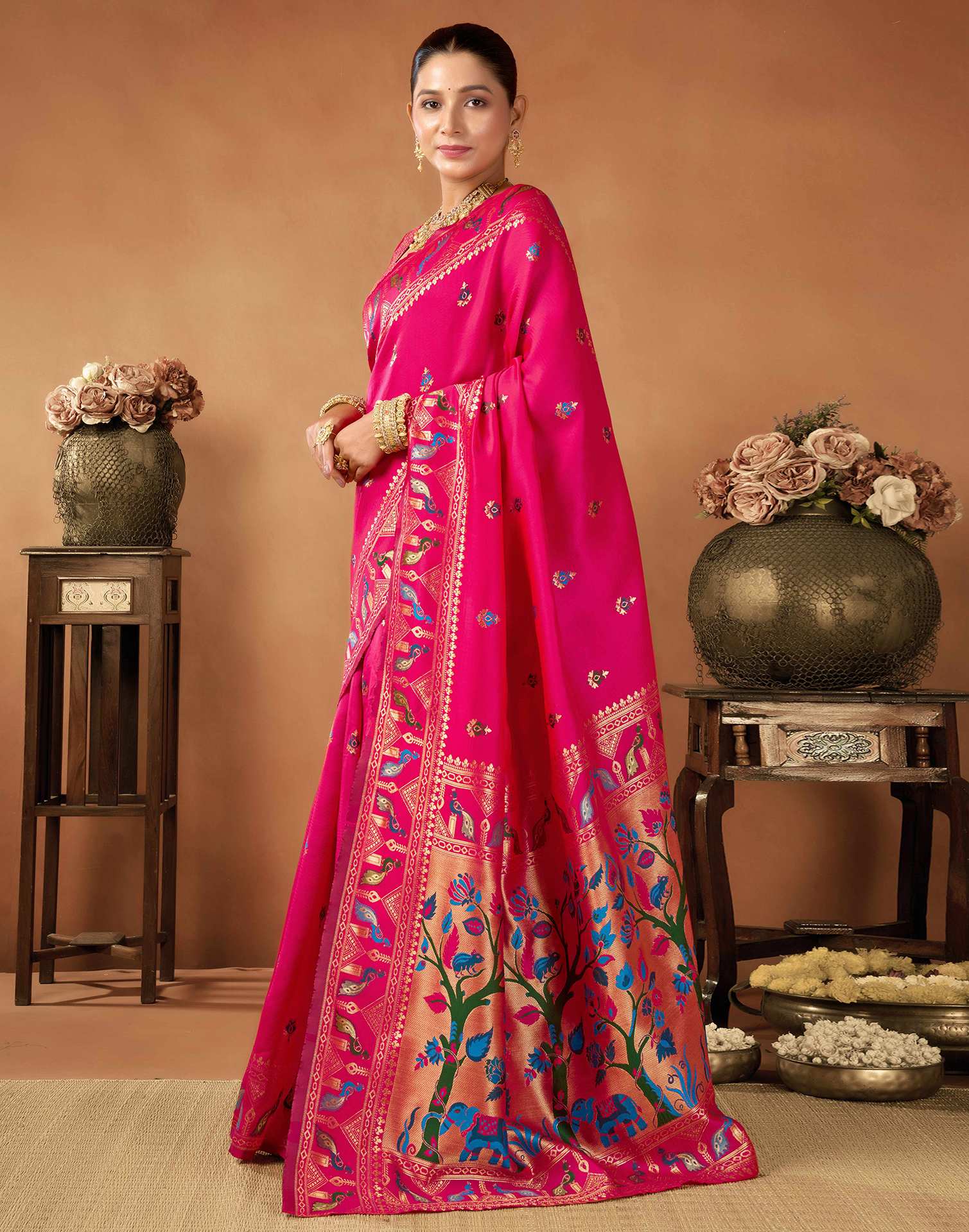 Rani Pink Silk Woven Paithani Saree