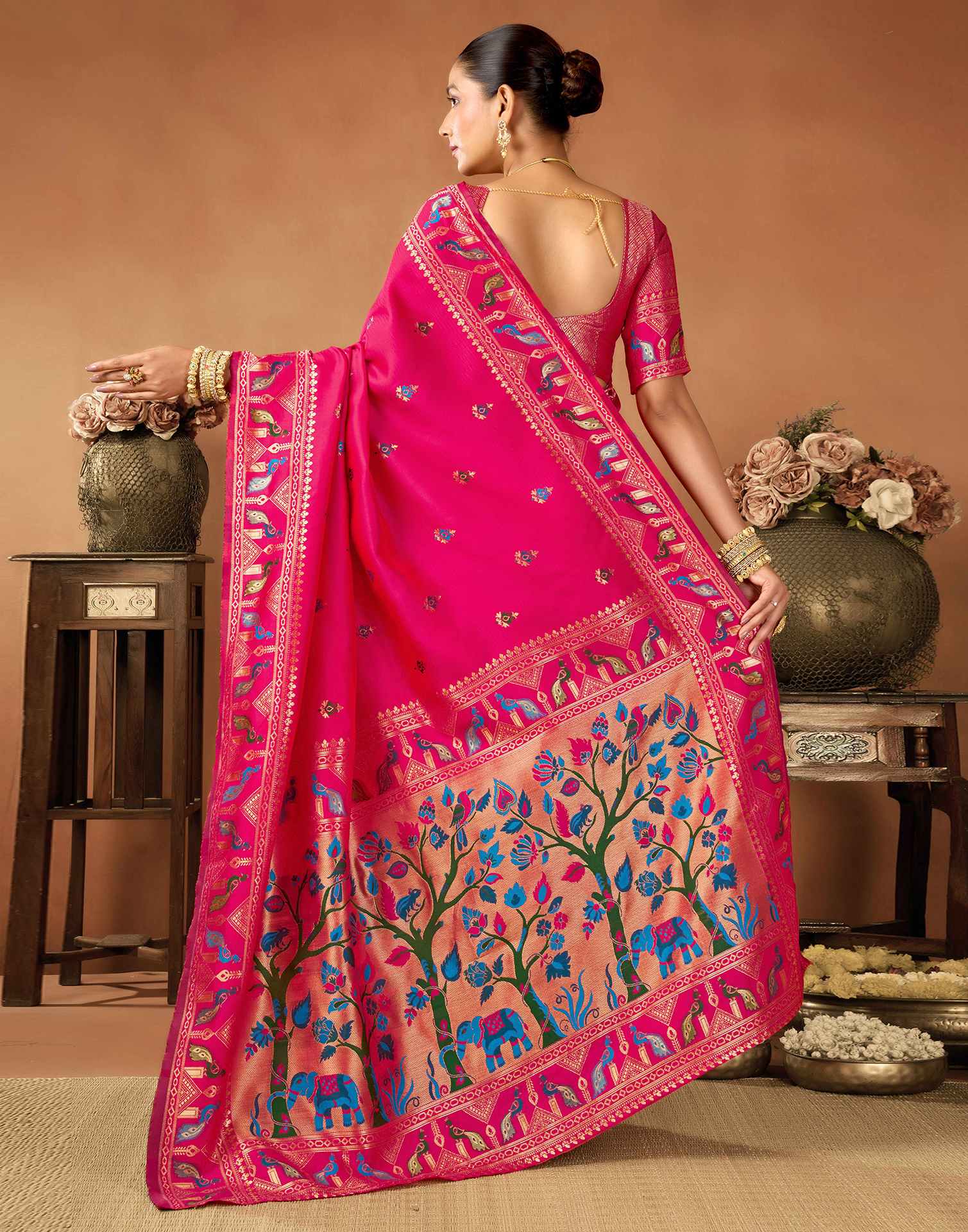 Rani Pink Silk Woven Paithani Saree