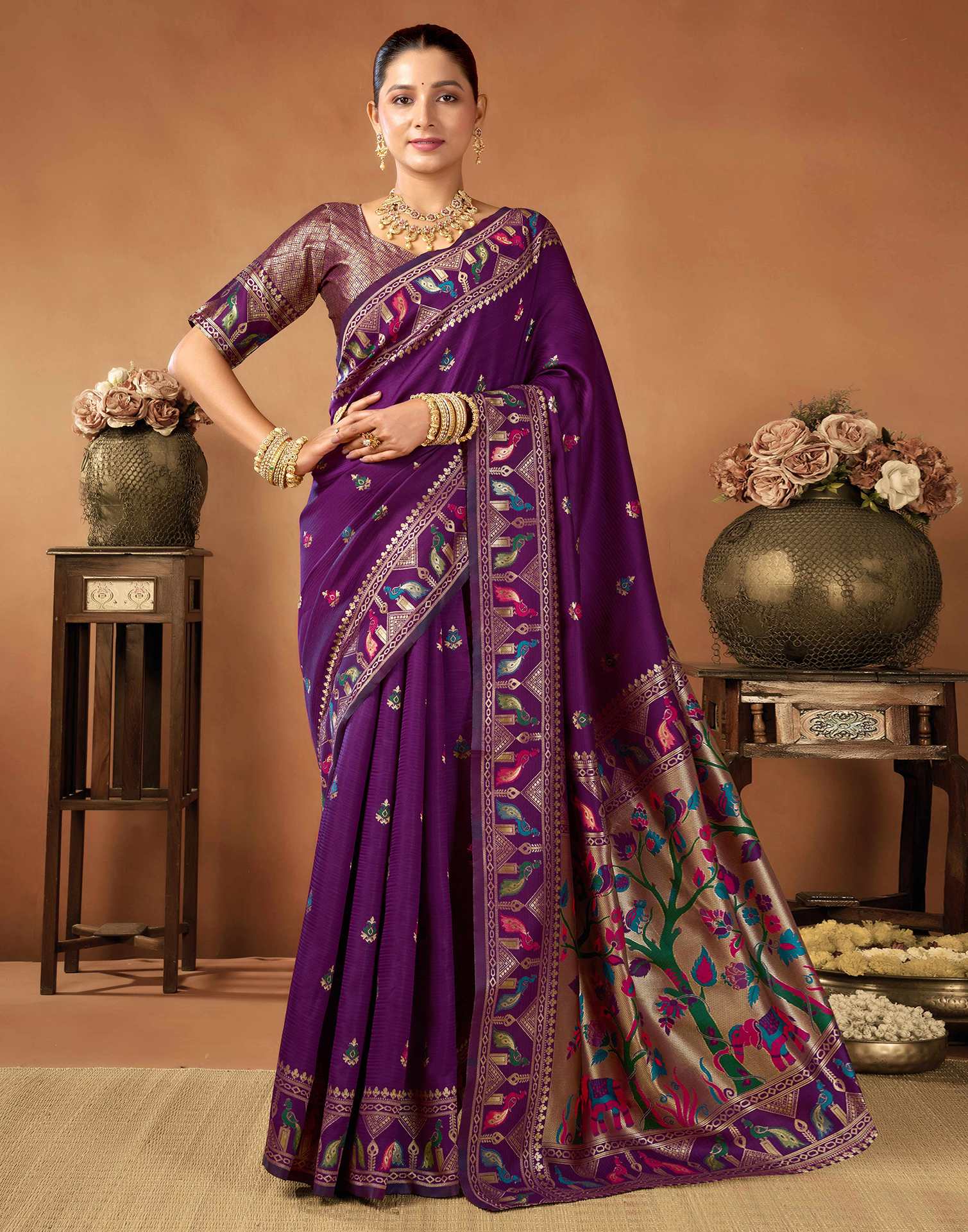 Dark Purple Silk Woven Paithani Saree