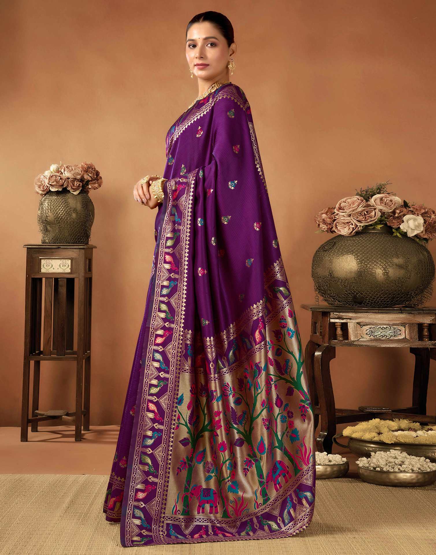 Dark Purple Silk Woven Paithani Saree
