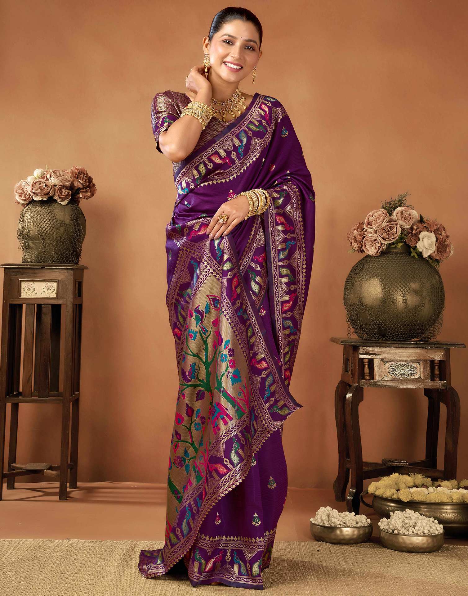 Dark Purple Silk Woven Paithani Saree