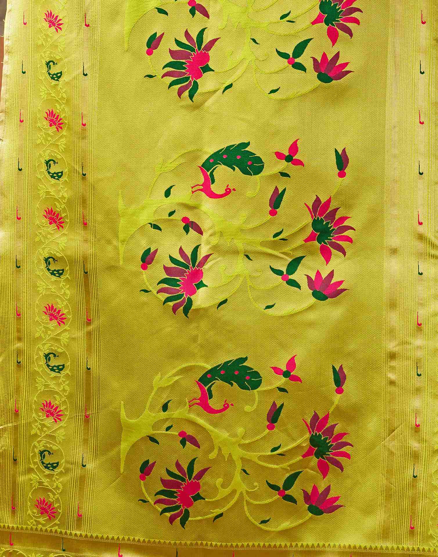 Lime Green Silk Woven Paithani Saree