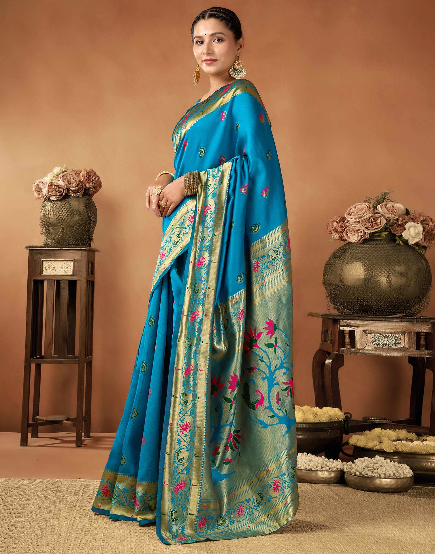 Peacock Blue Silk Woven Paithani Saree