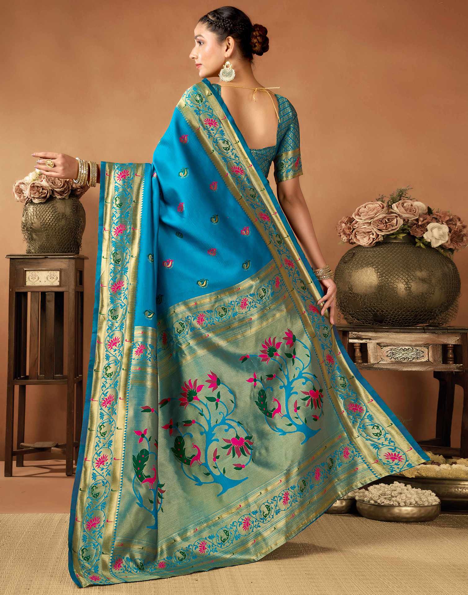Peacock Blue Silk Woven Paithani Saree