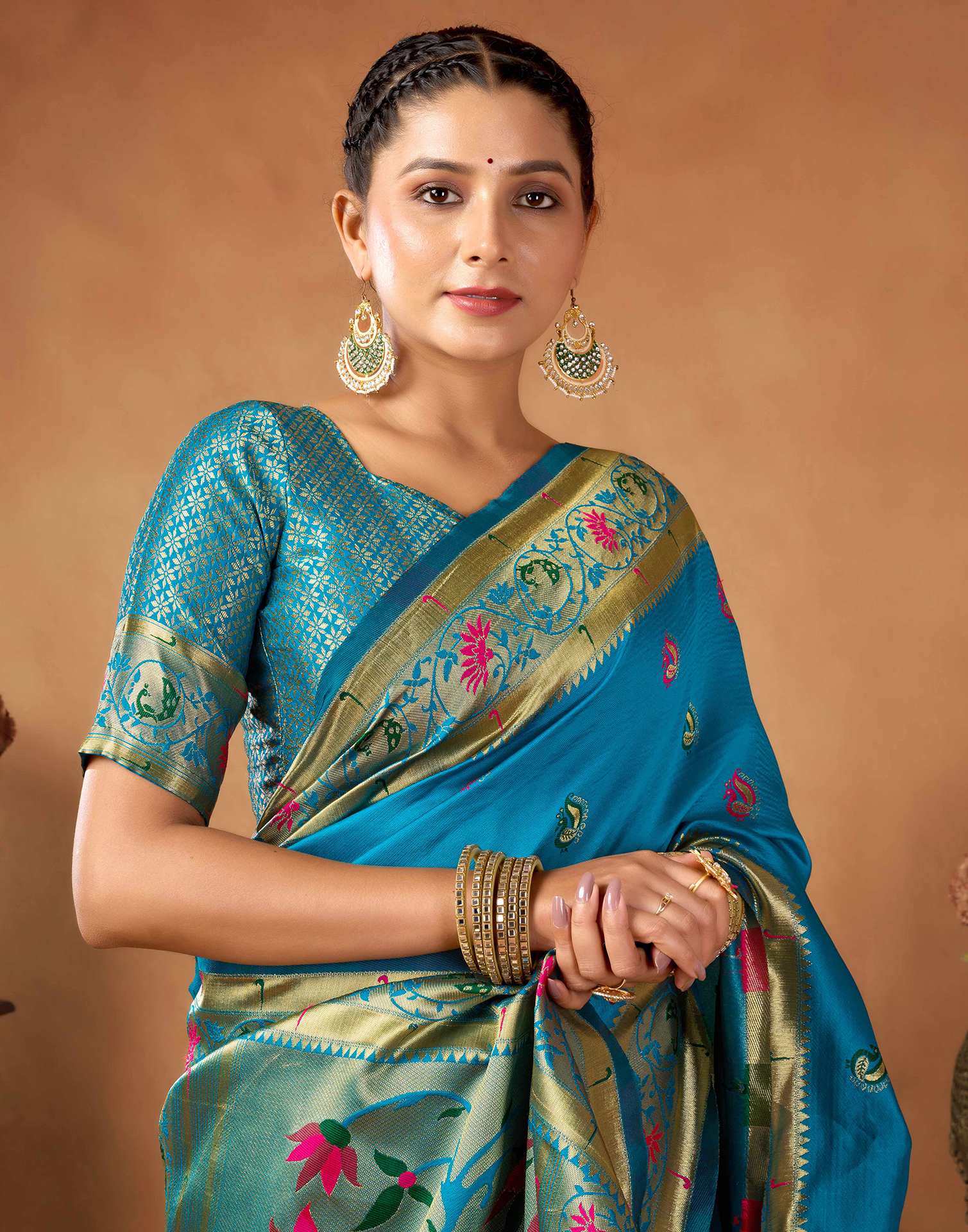 Peacock Blue Silk Woven Paithani Saree