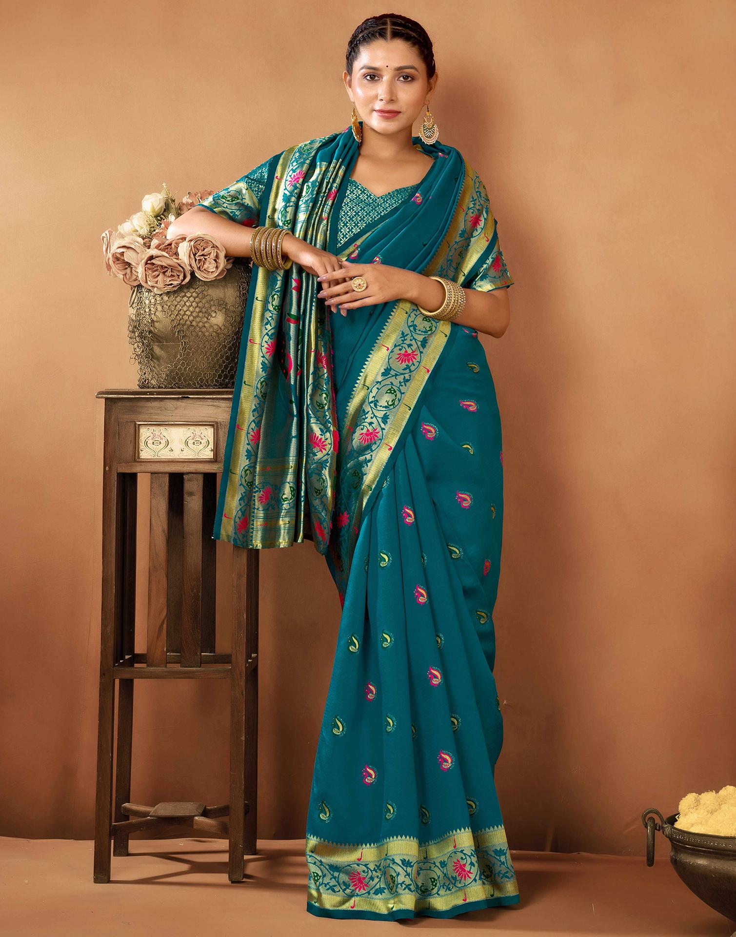 Rama Green Silk Woven Paithani Saree