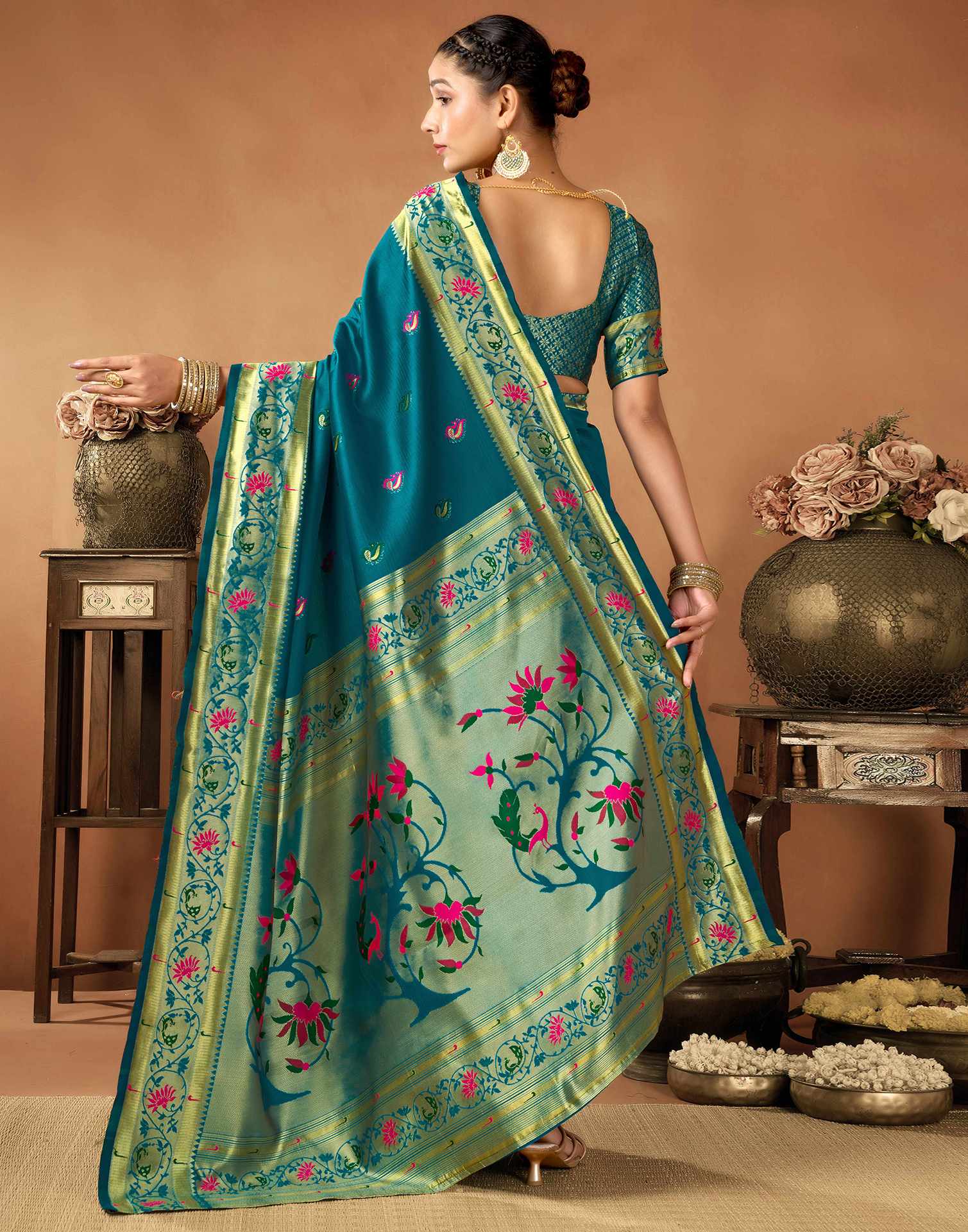 Rama Green Silk Woven Paithani Saree