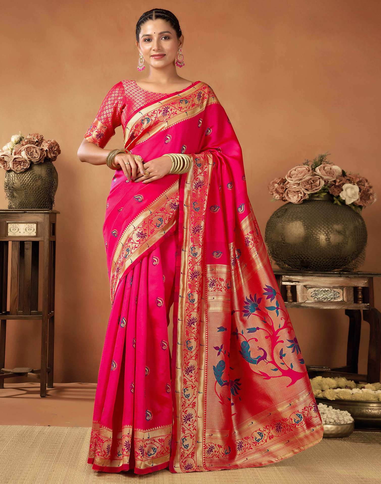 Rani Pink Silk Woven Paithani Saree