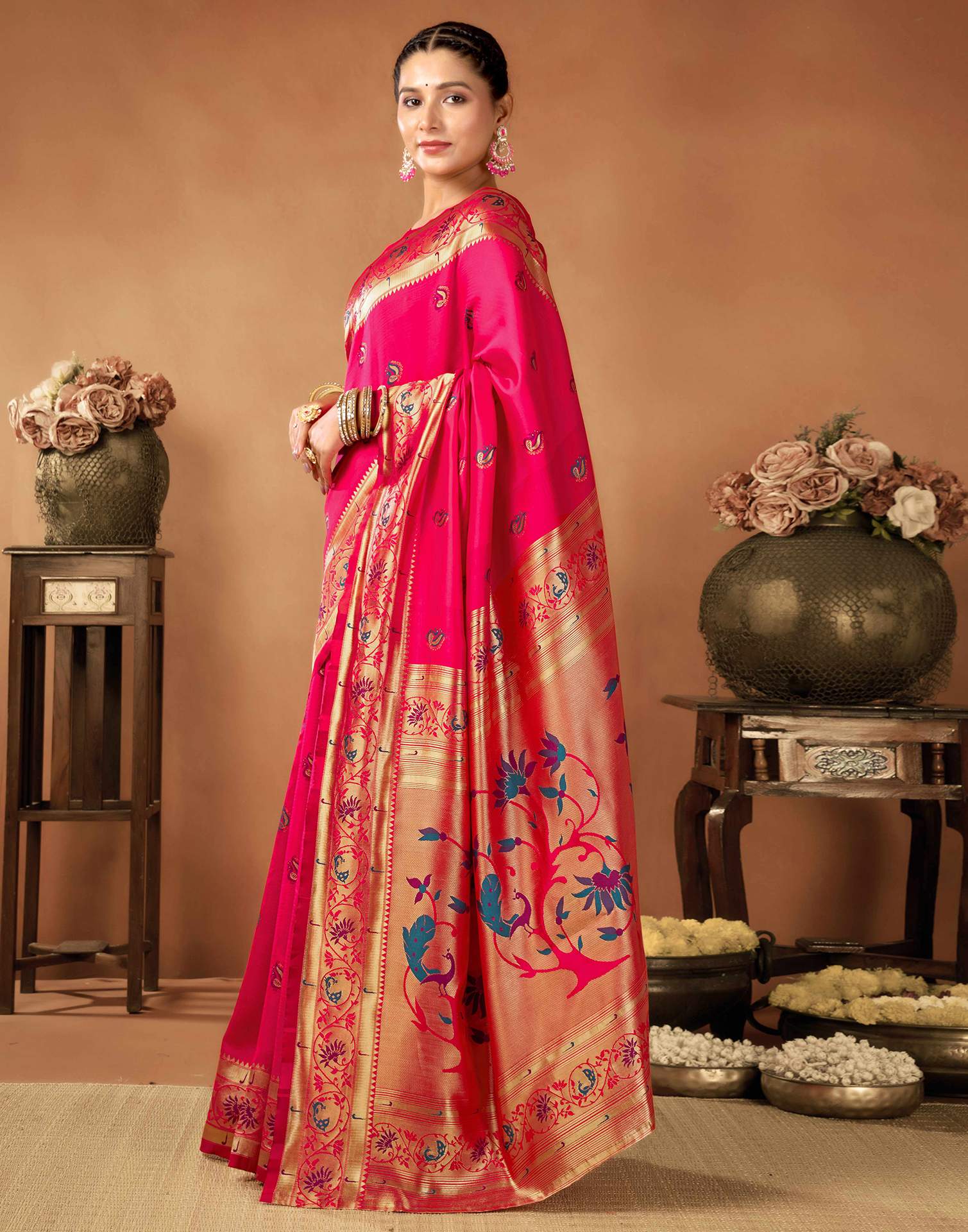 Rani Pink Silk Woven Paithani Saree