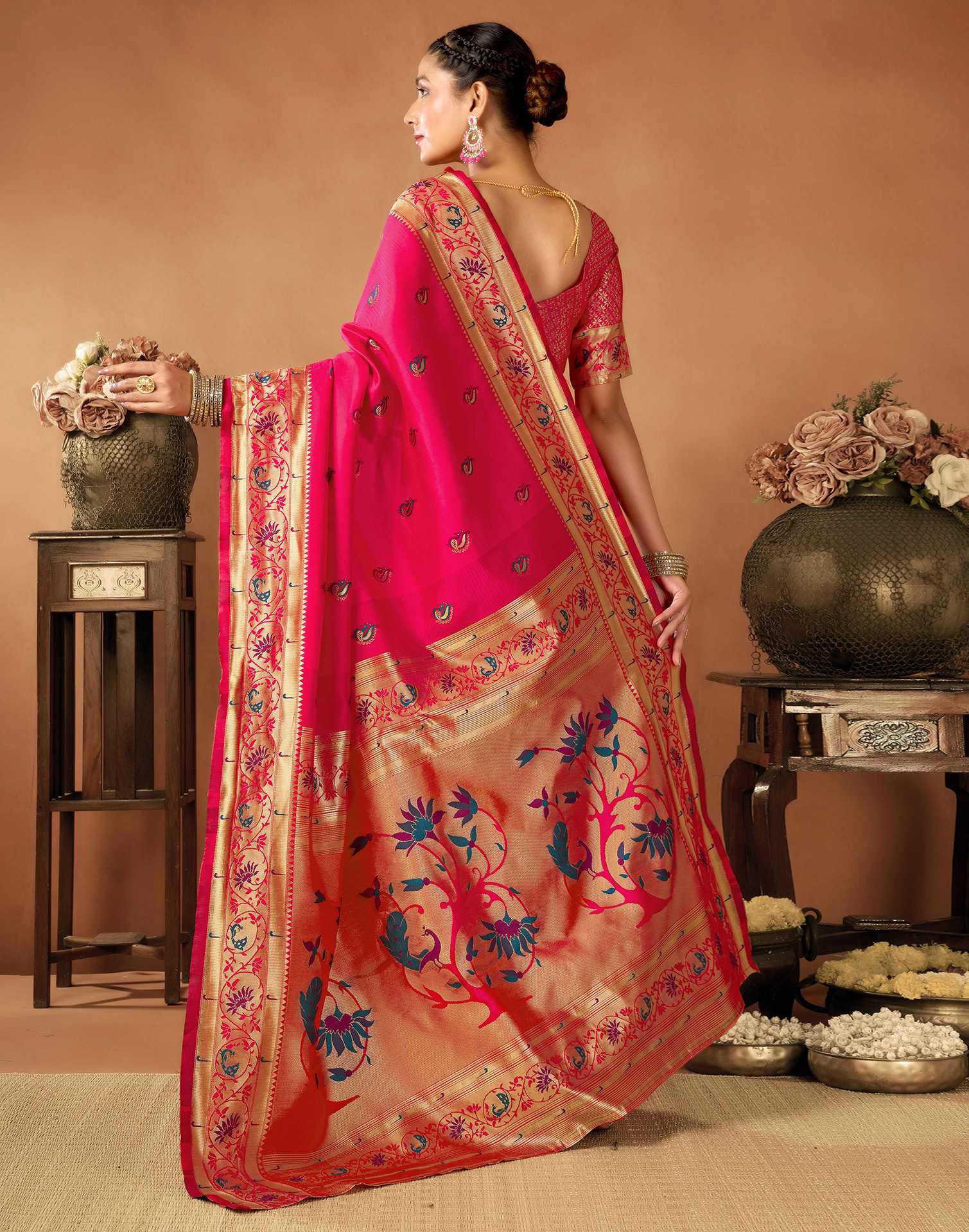 Rani Pink Silk Woven Paithani Saree