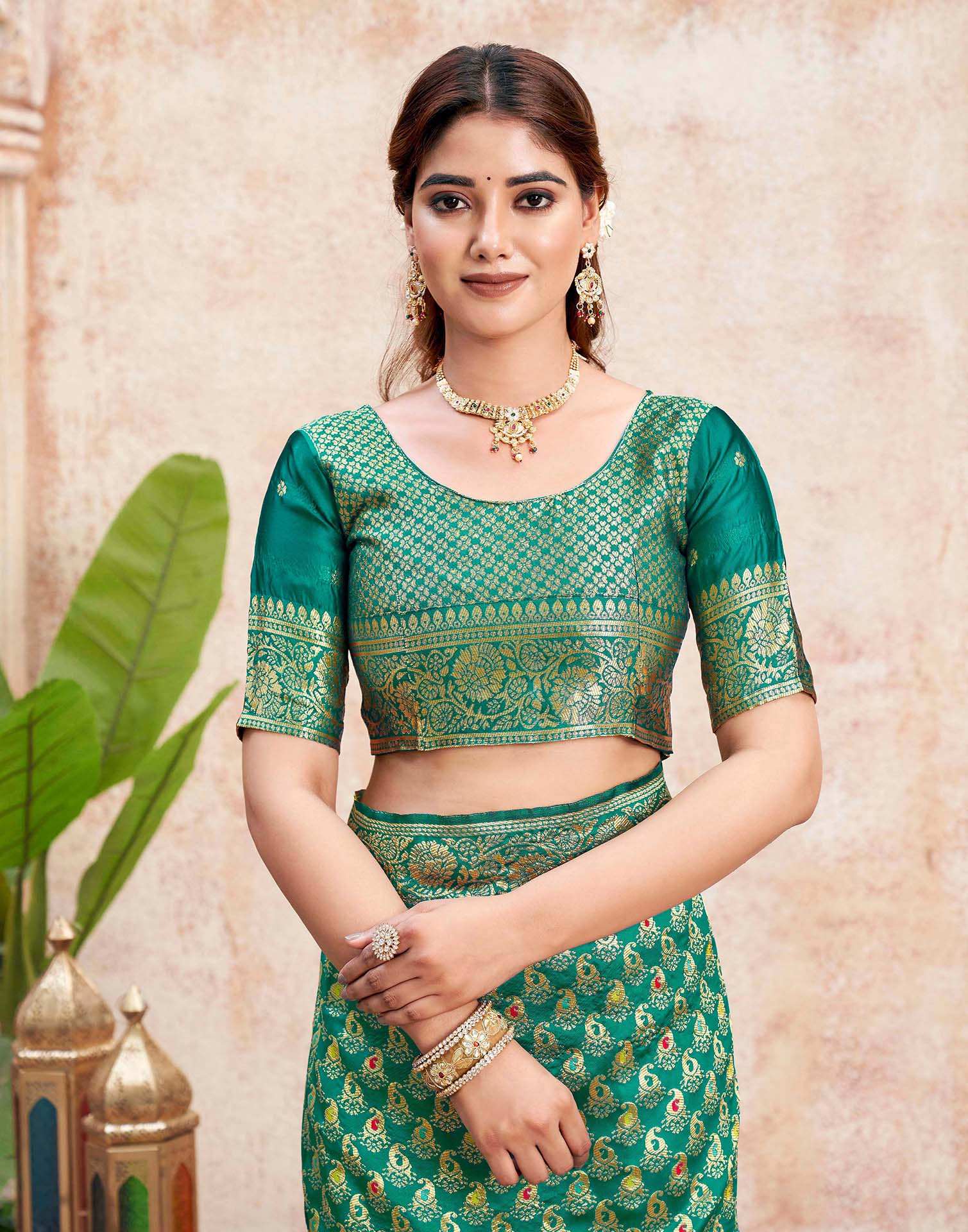 Teal Green Silk Woven Banarasi Saree
