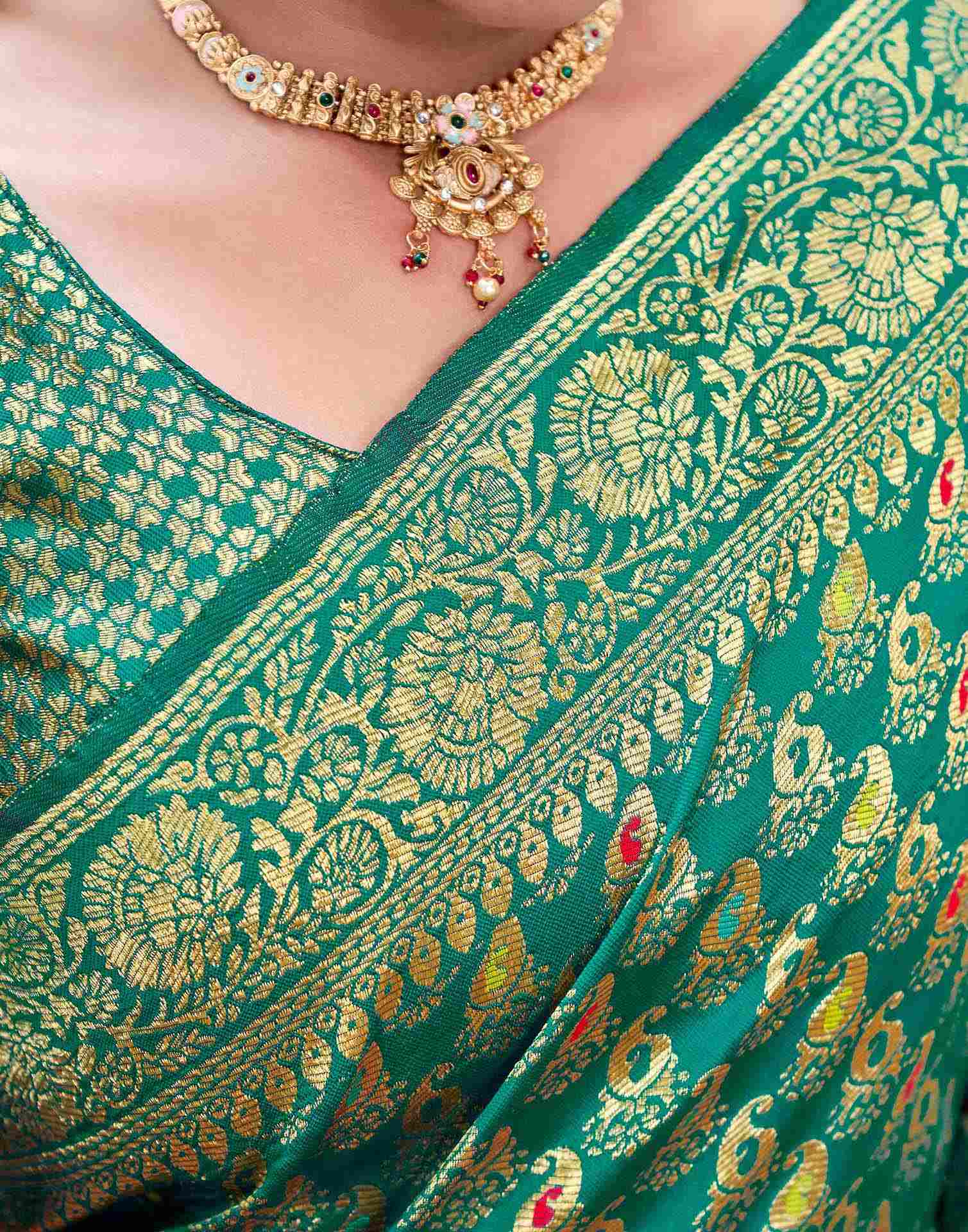 Teal Green Silk Woven Banarasi Saree