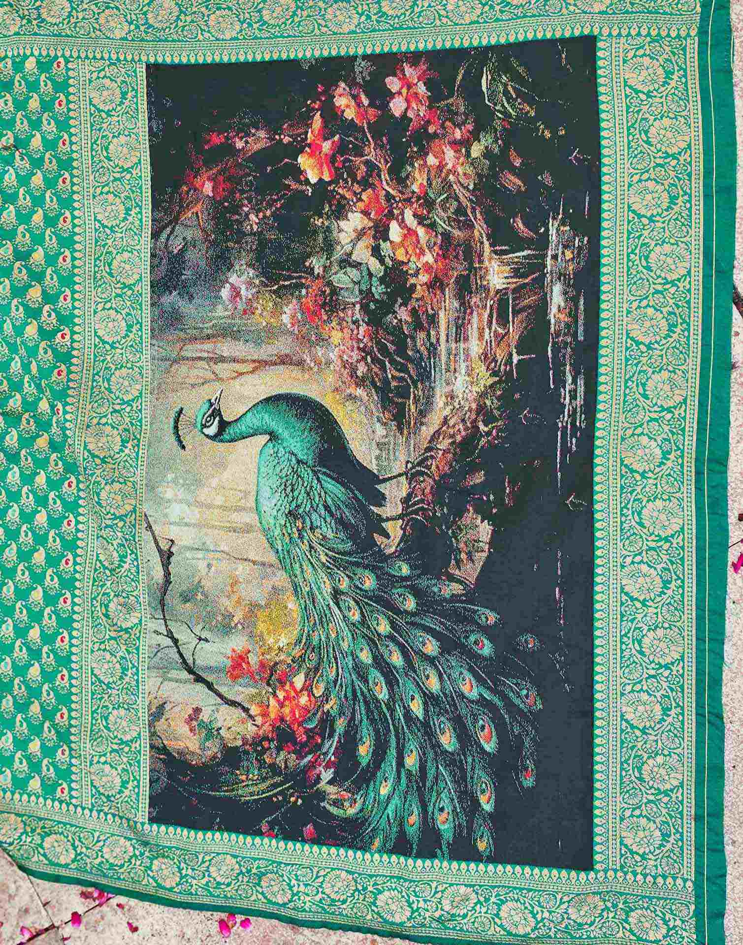Teal Green Silk Woven Banarasi Saree