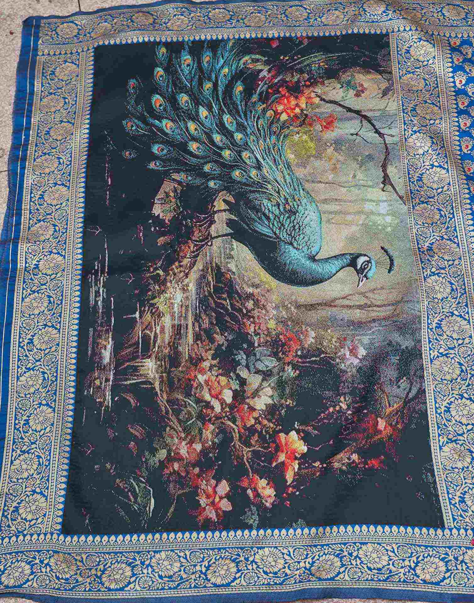 Peacock Blue Silk Woven Banarasi Saree