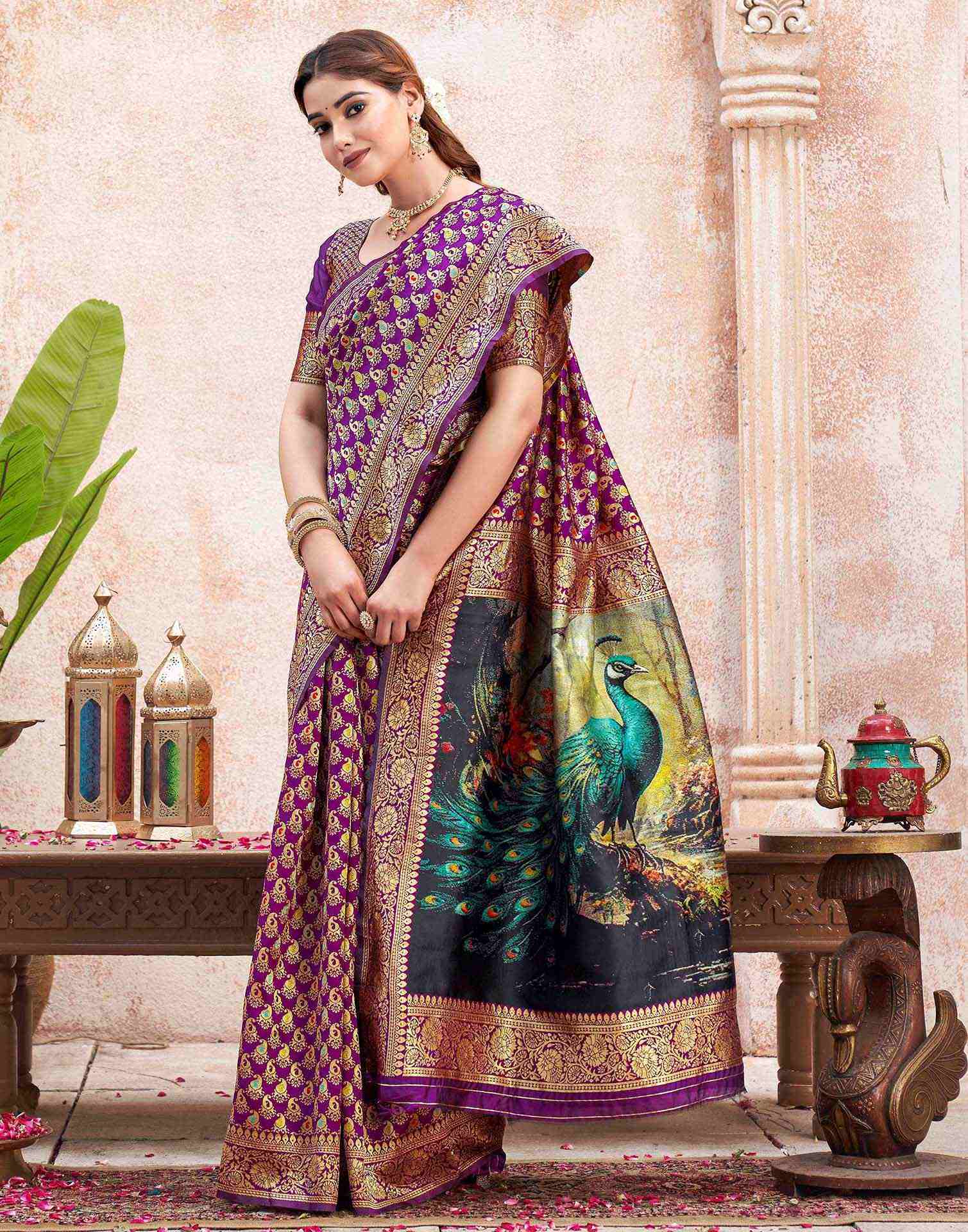 Dark Purple Silk Woven Banarasi Saree