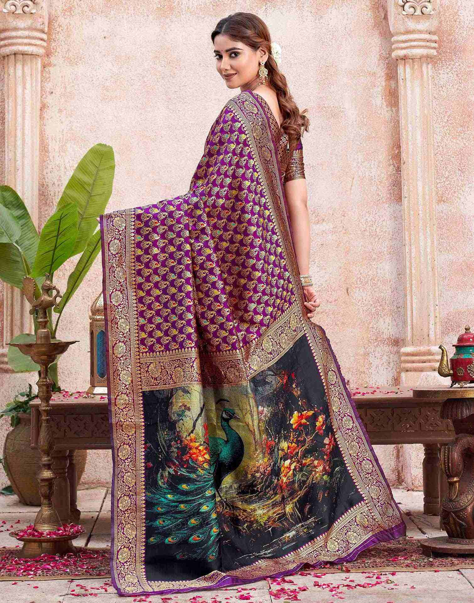 Dark Purple Silk Woven Banarasi Saree