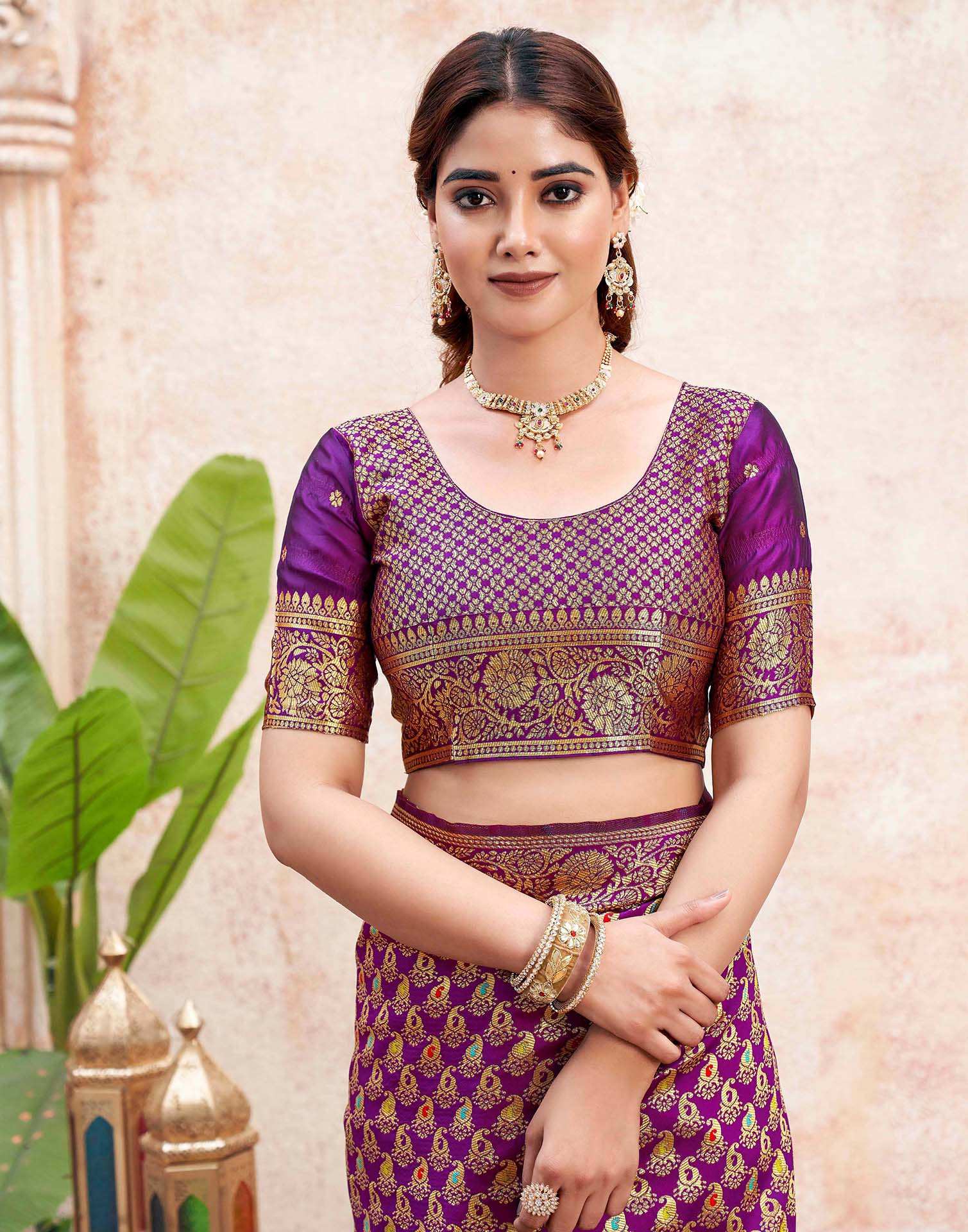 Dark Purple Silk Woven Banarasi Saree
