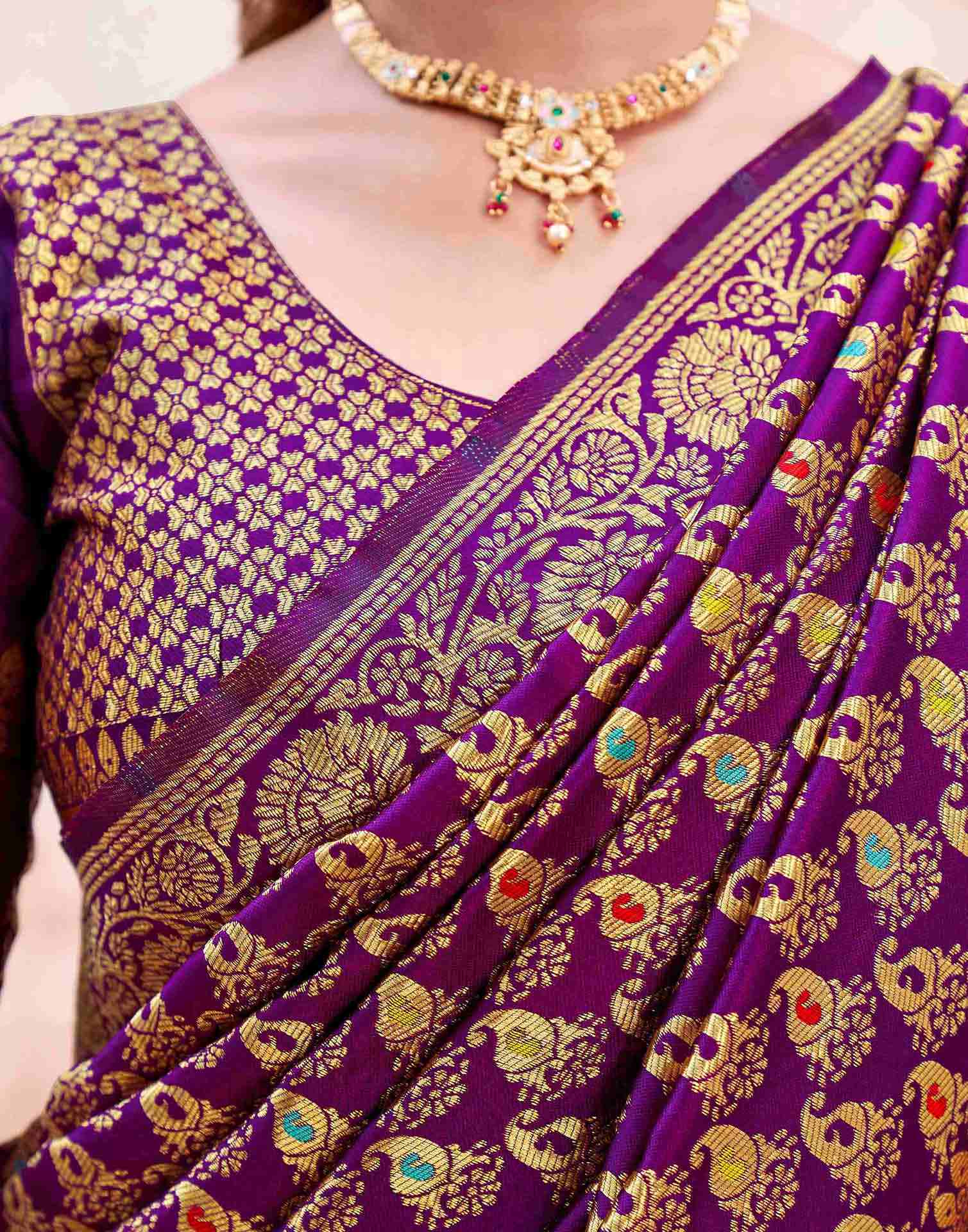 Dark Purple Silk Woven Banarasi Saree