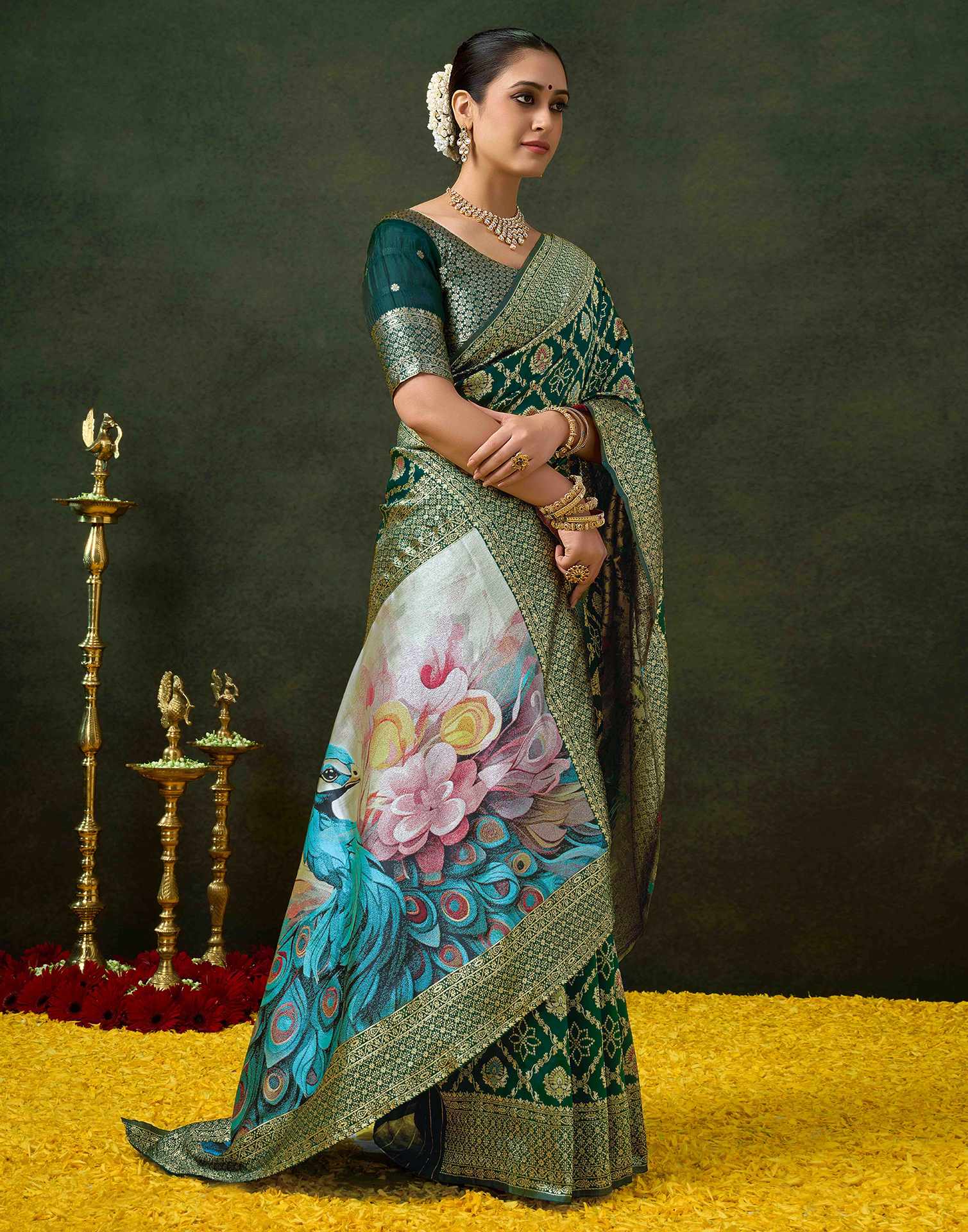 Sea Green Silk Woven Banarasi Saree