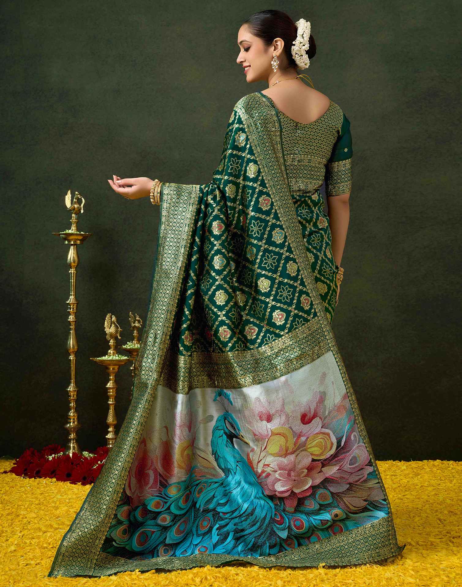 Sea Green Silk Woven Banarasi Saree