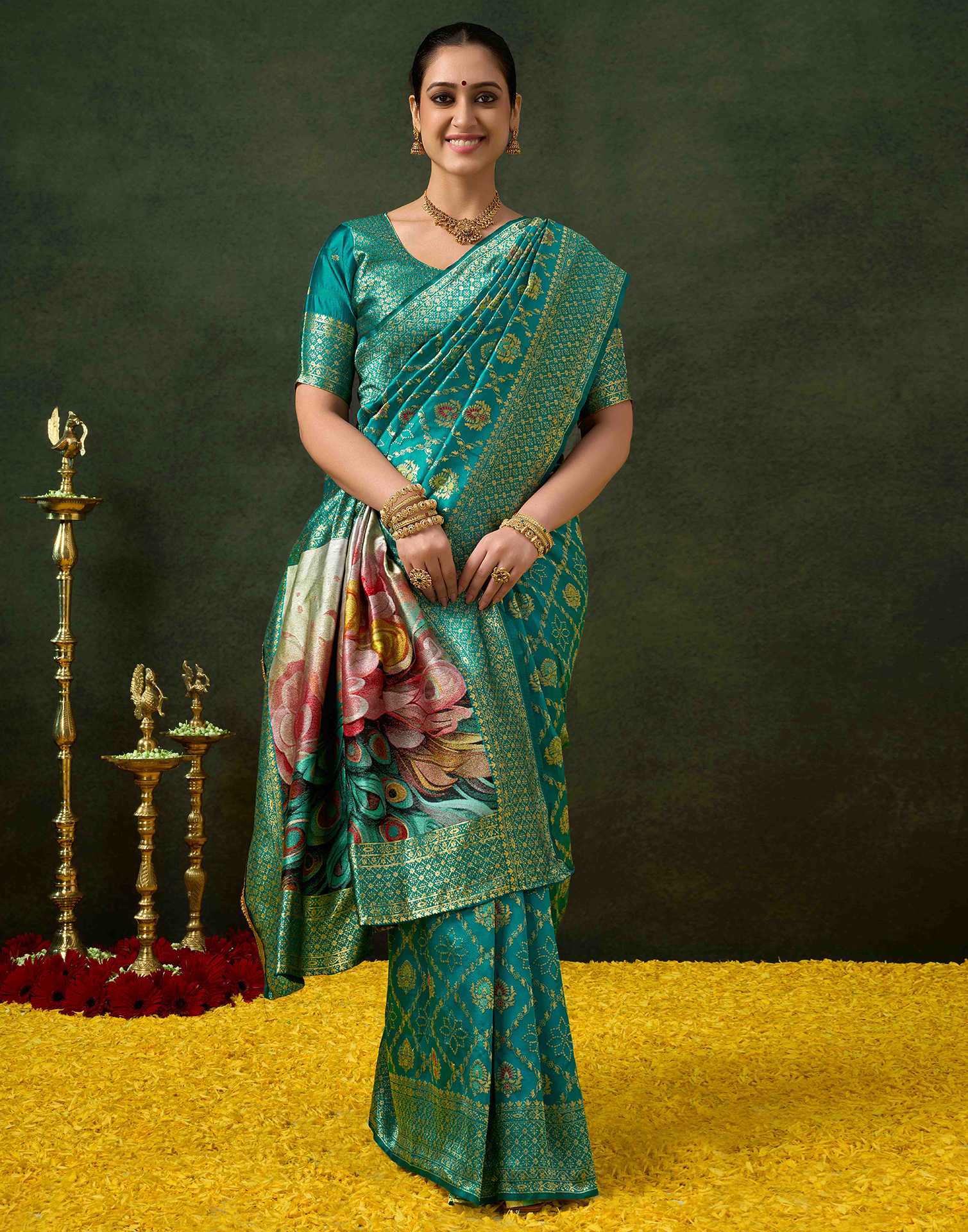 Teal Green Silk Woven Banarasi Saree