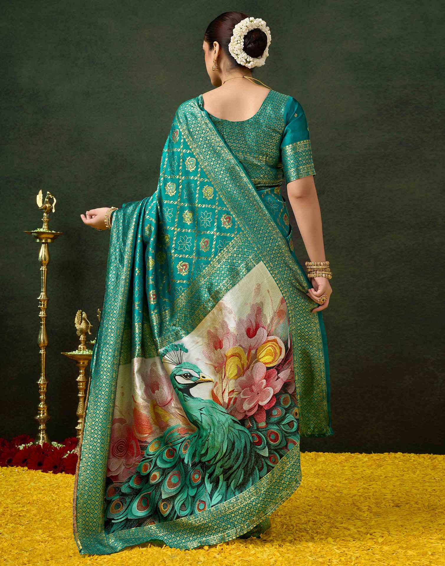 Teal Green Silk Woven Banarasi Saree