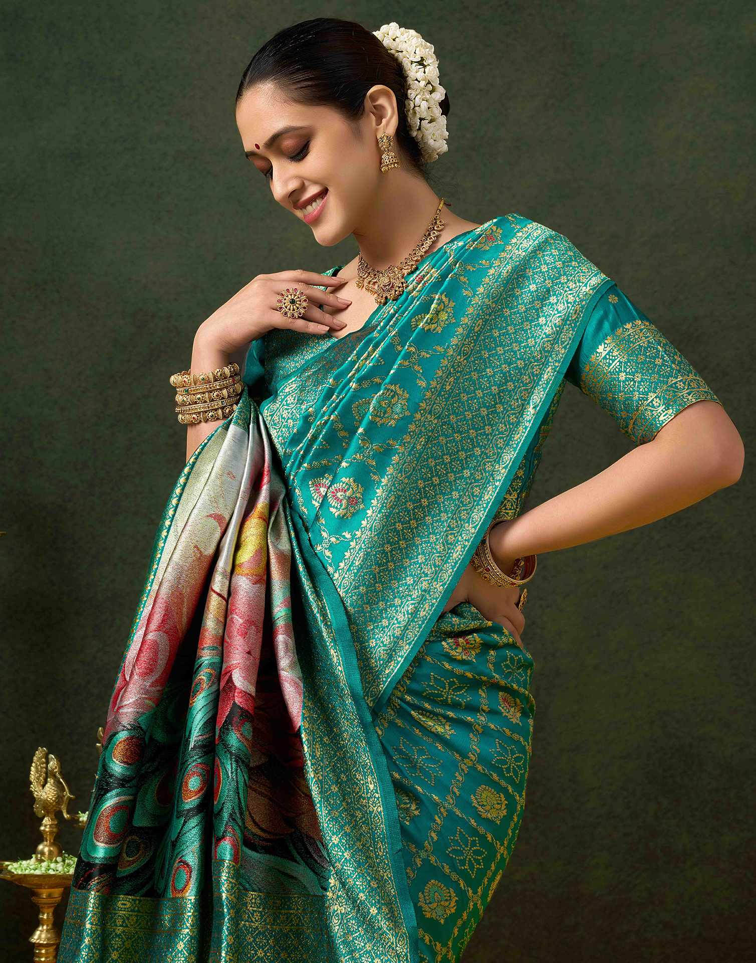 Teal Green Silk Woven Banarasi Saree