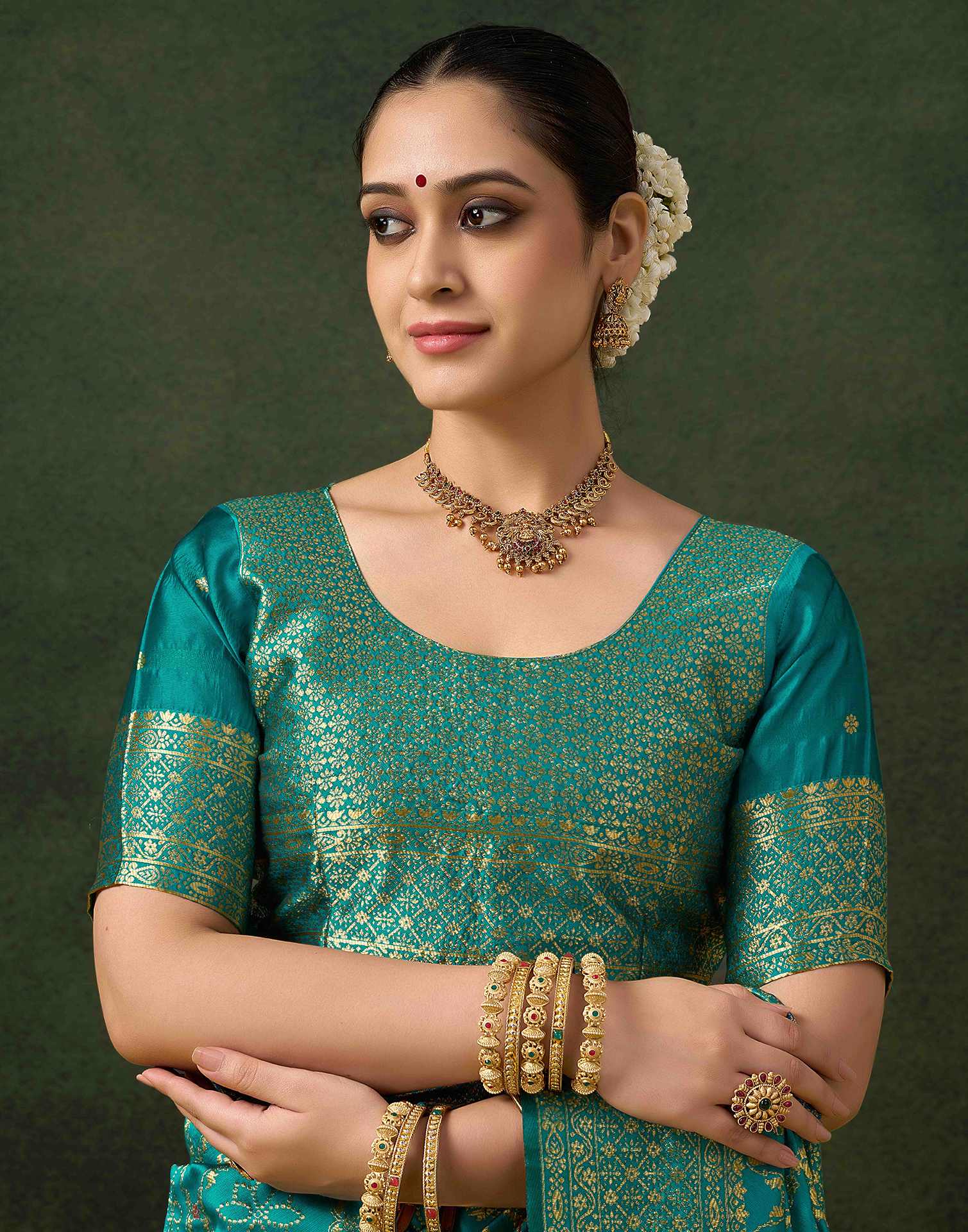 Teal Green Silk Woven Banarasi Saree