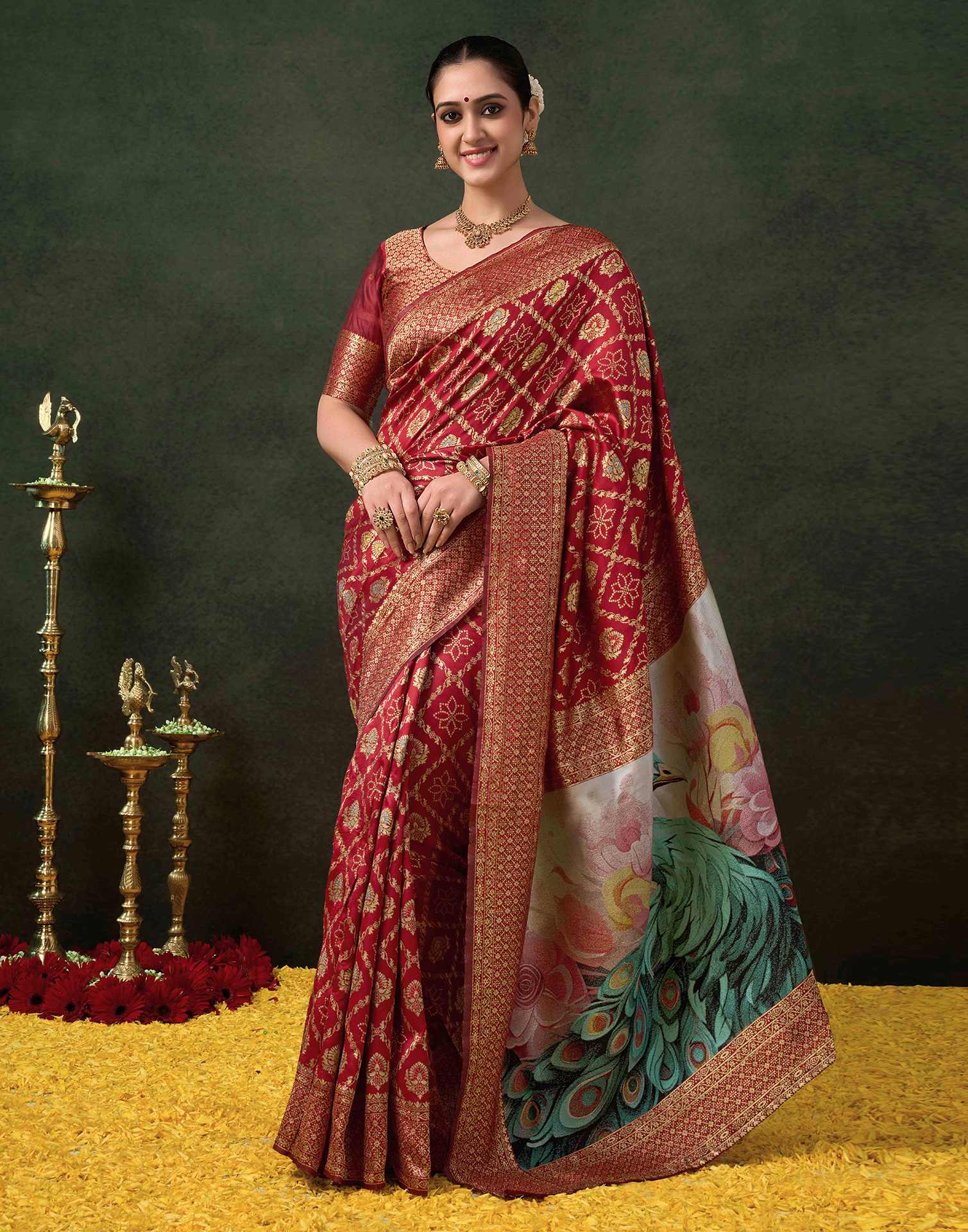 Maroon Silk Woven Banarasi Saree