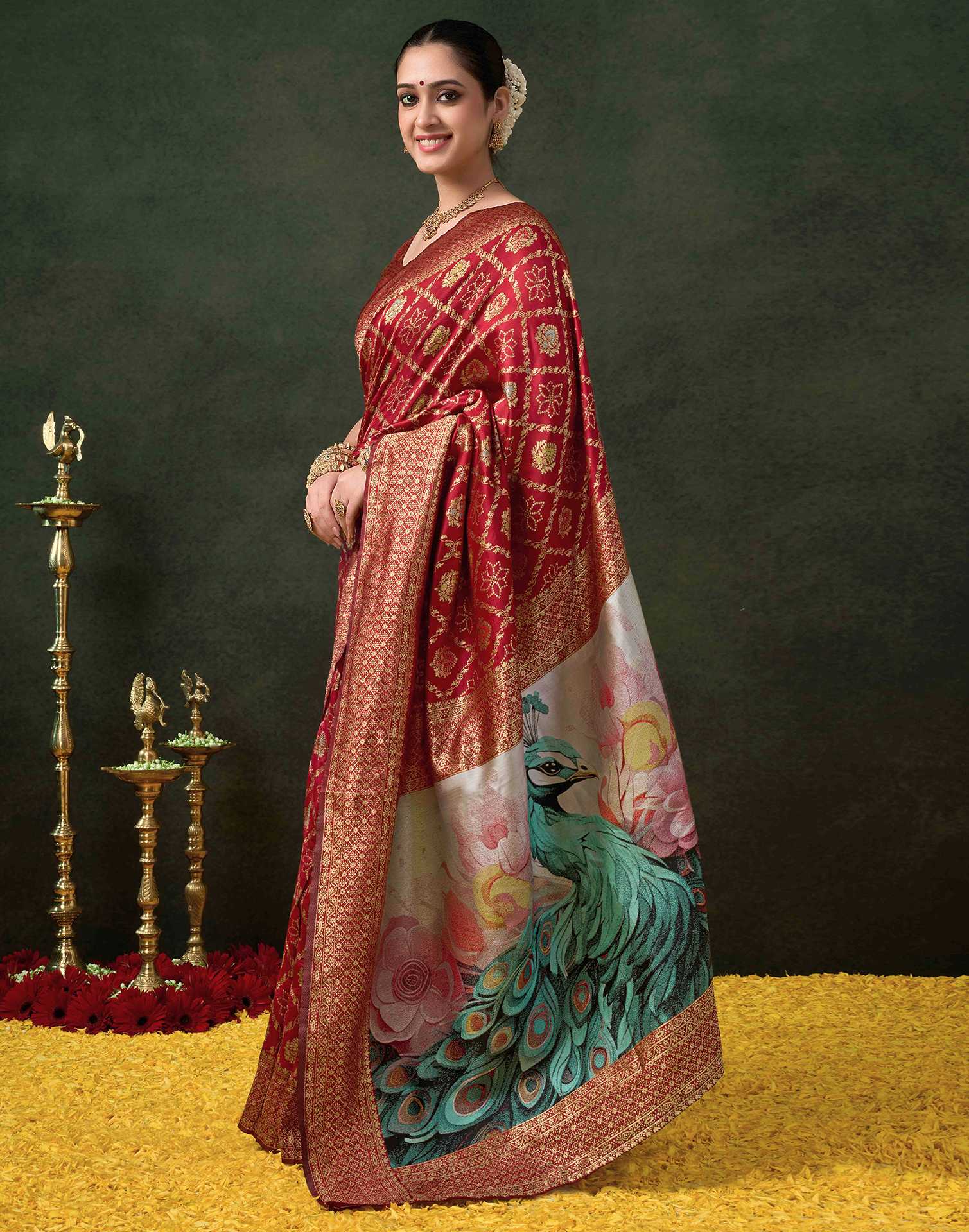 Maroon Silk Woven Banarasi Saree