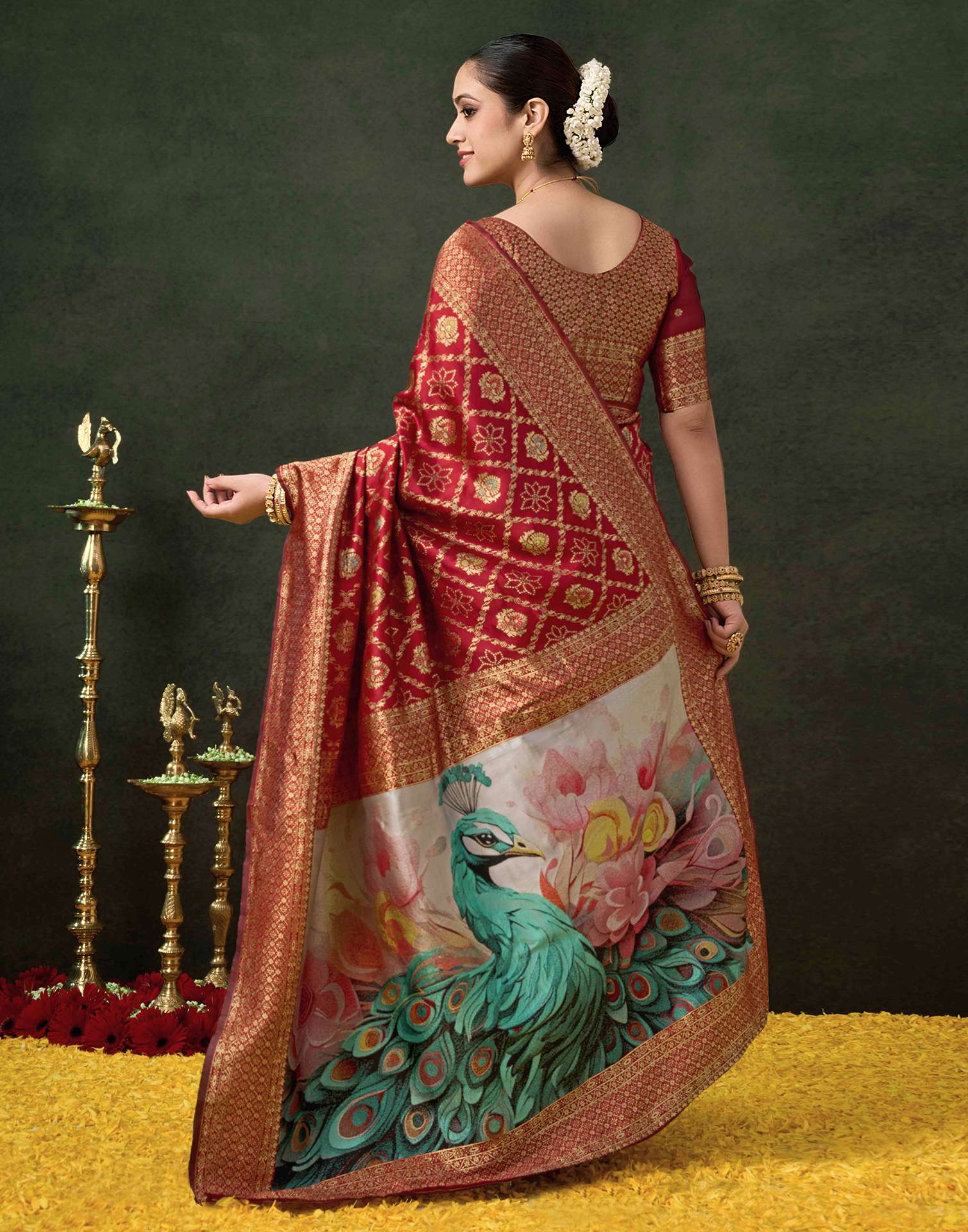 Maroon Silk Woven Banarasi Saree