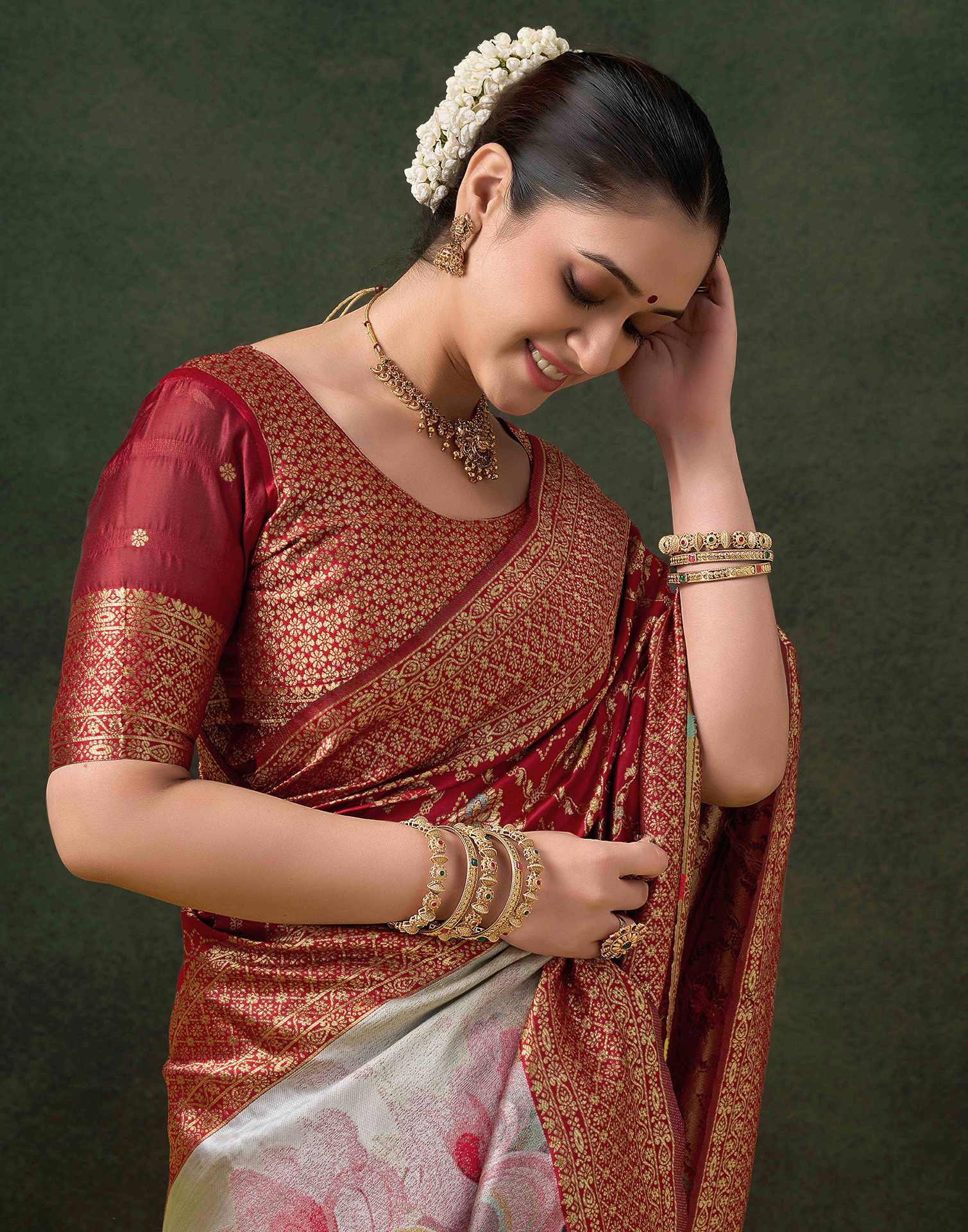 Maroon Silk Woven Banarasi Saree