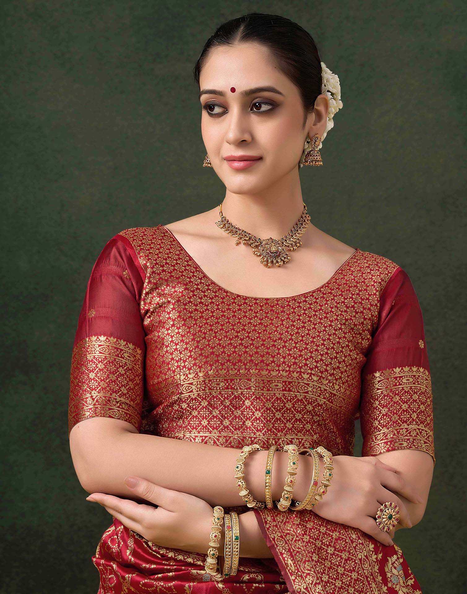 Maroon Silk Woven Banarasi Saree