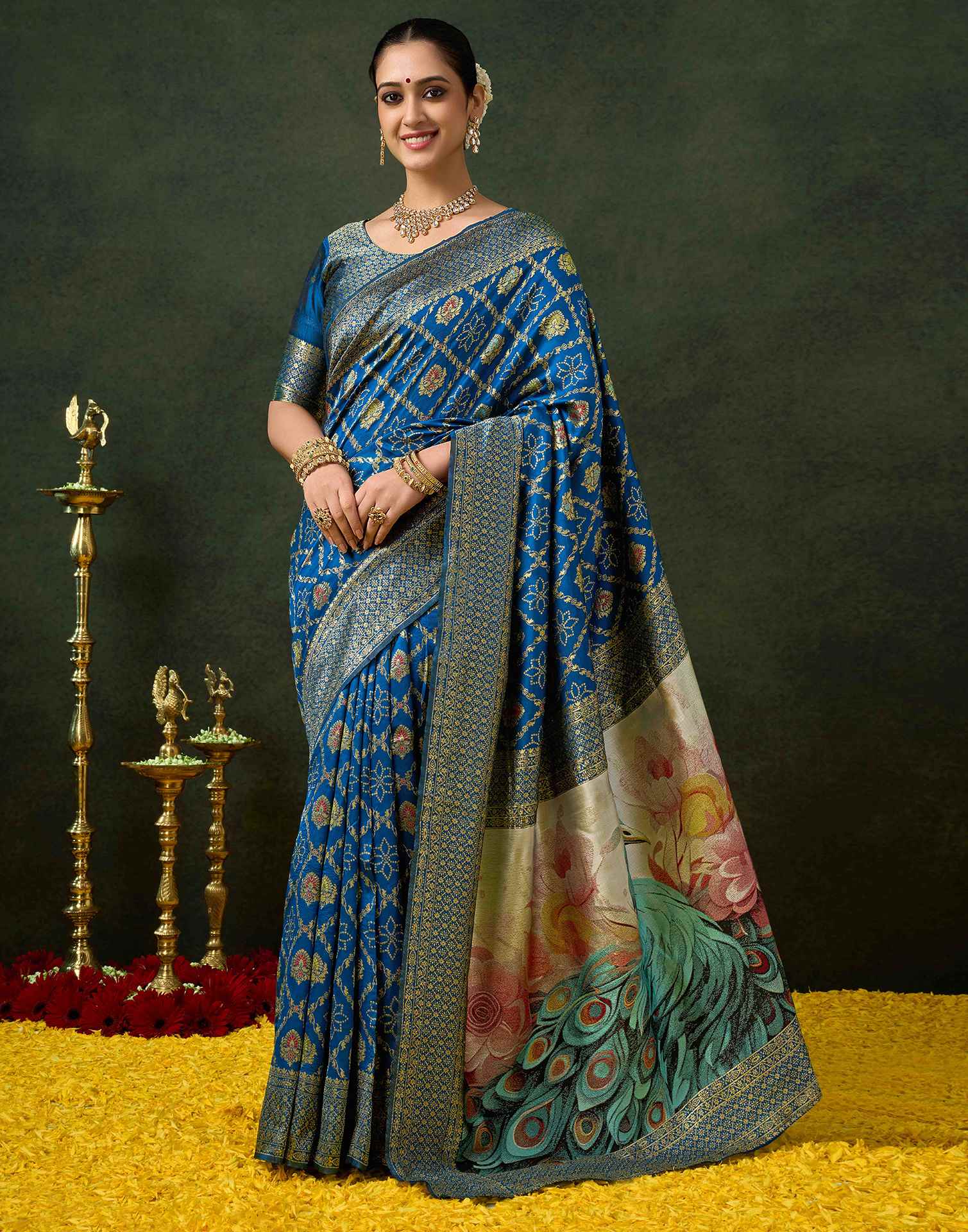 Rama Blue Silk Woven Banarasi Saree