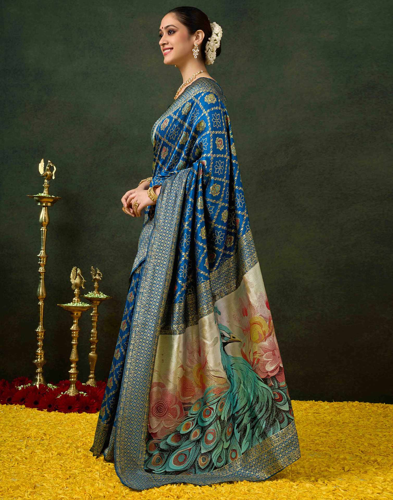 Rama Blue Silk Woven Banarasi Saree
