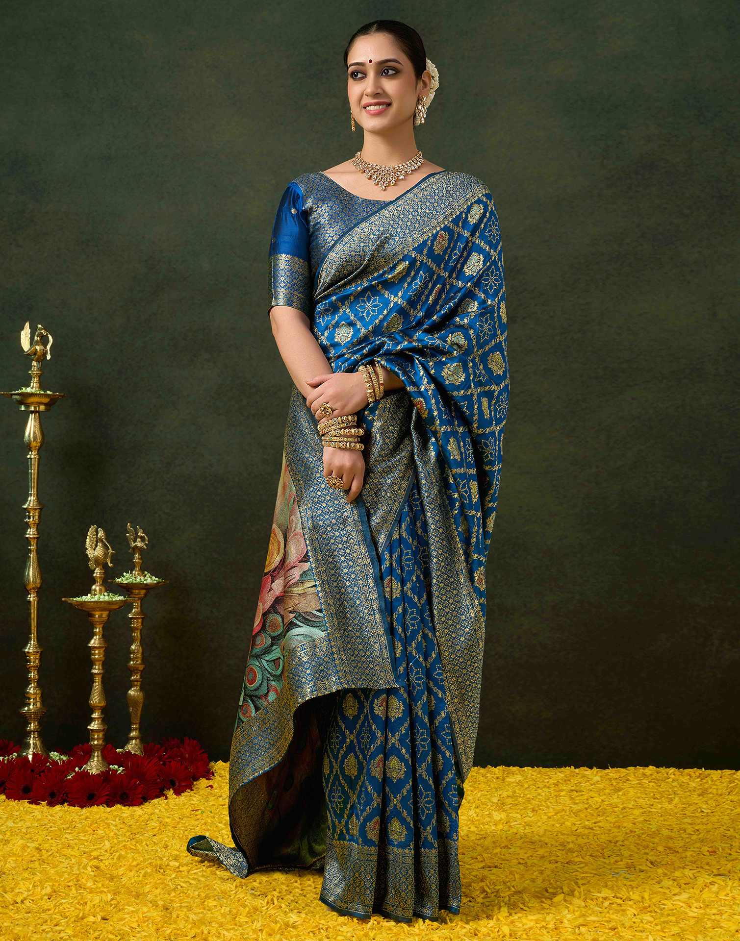 Rama Blue Silk Woven Banarasi Saree