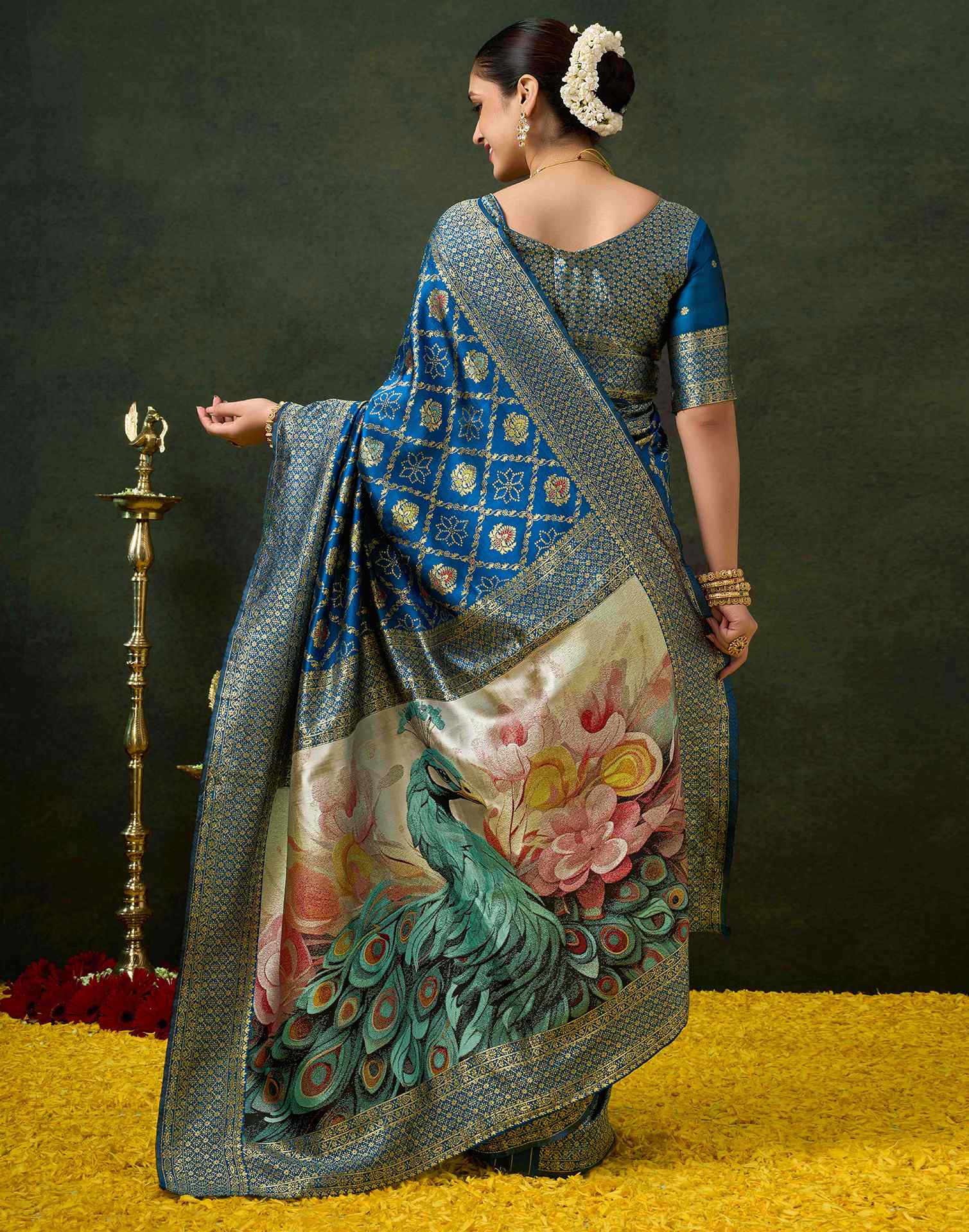 Rama Blue Silk Woven Banarasi Saree