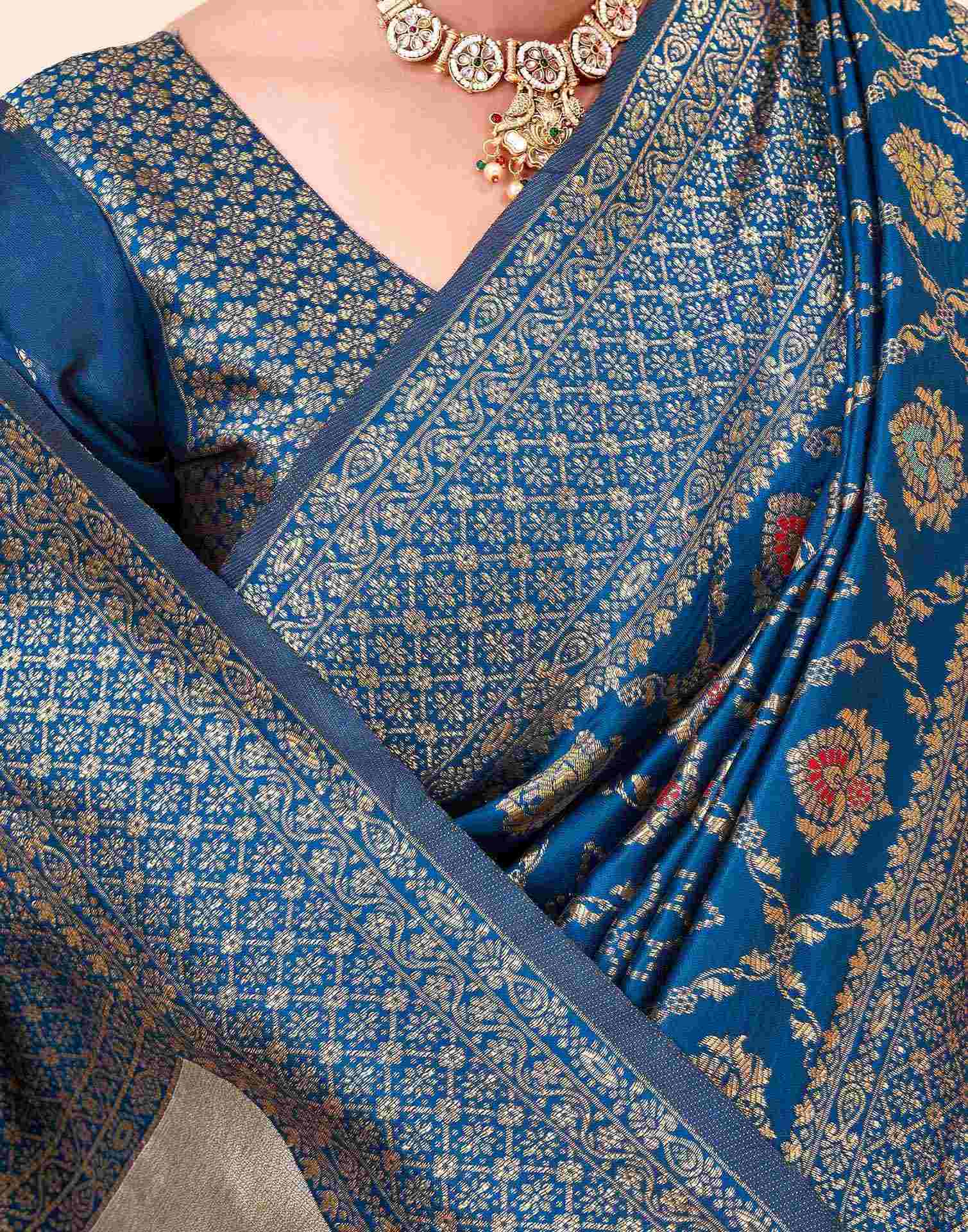 Rama Blue Silk Woven Banarasi Saree