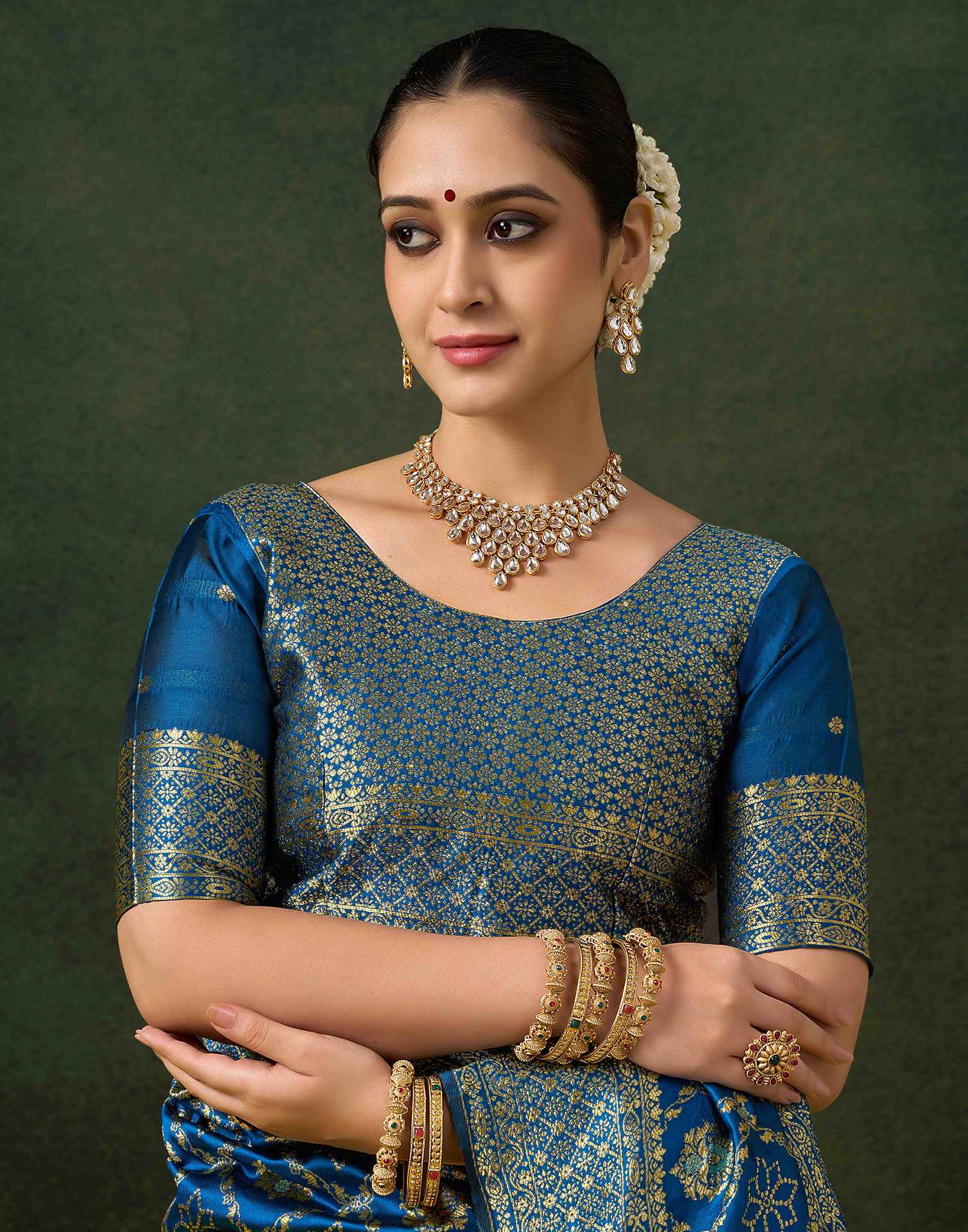 Rama Blue Silk Woven Banarasi Saree