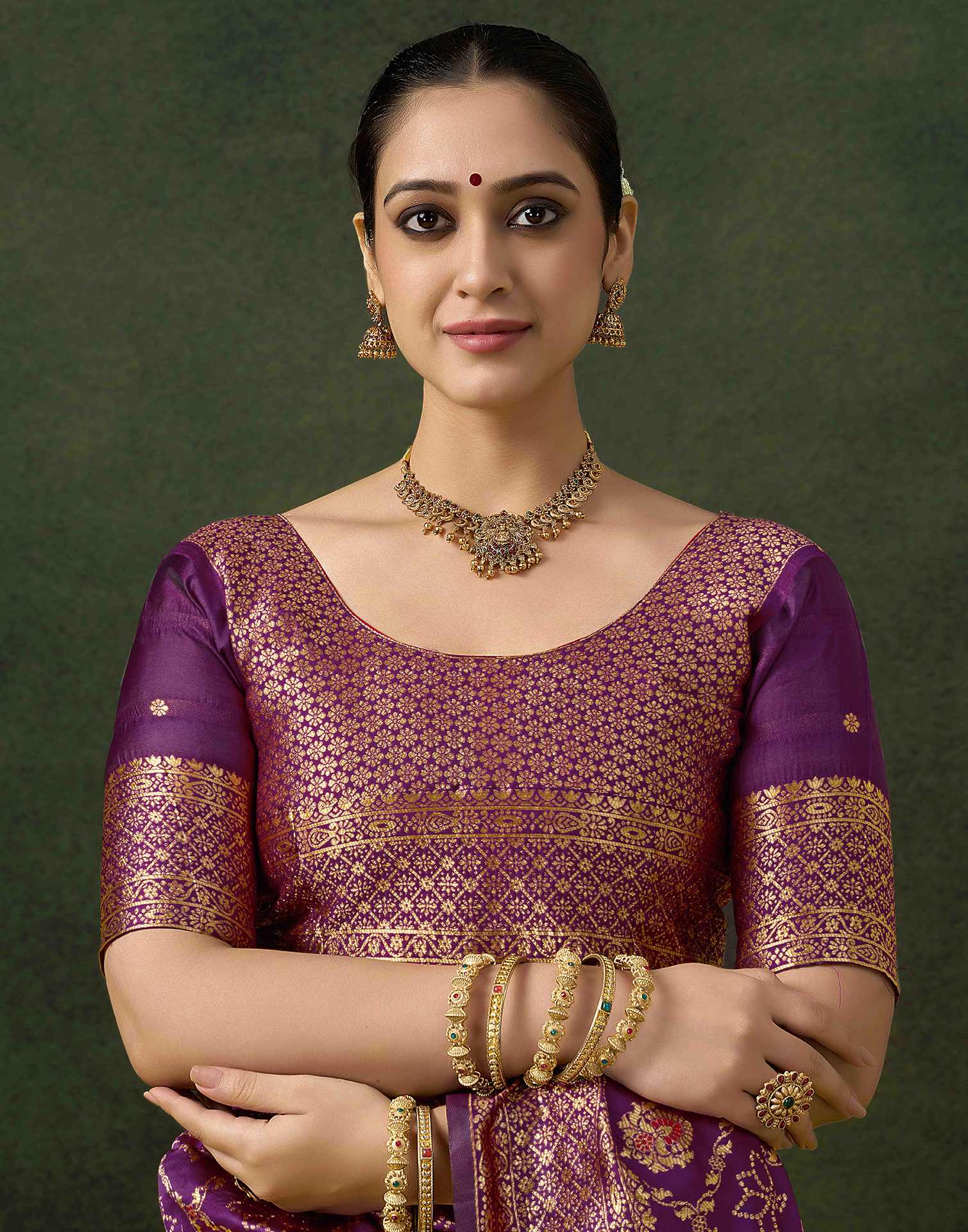 Dark Purple Silk Woven Banarasi Saree