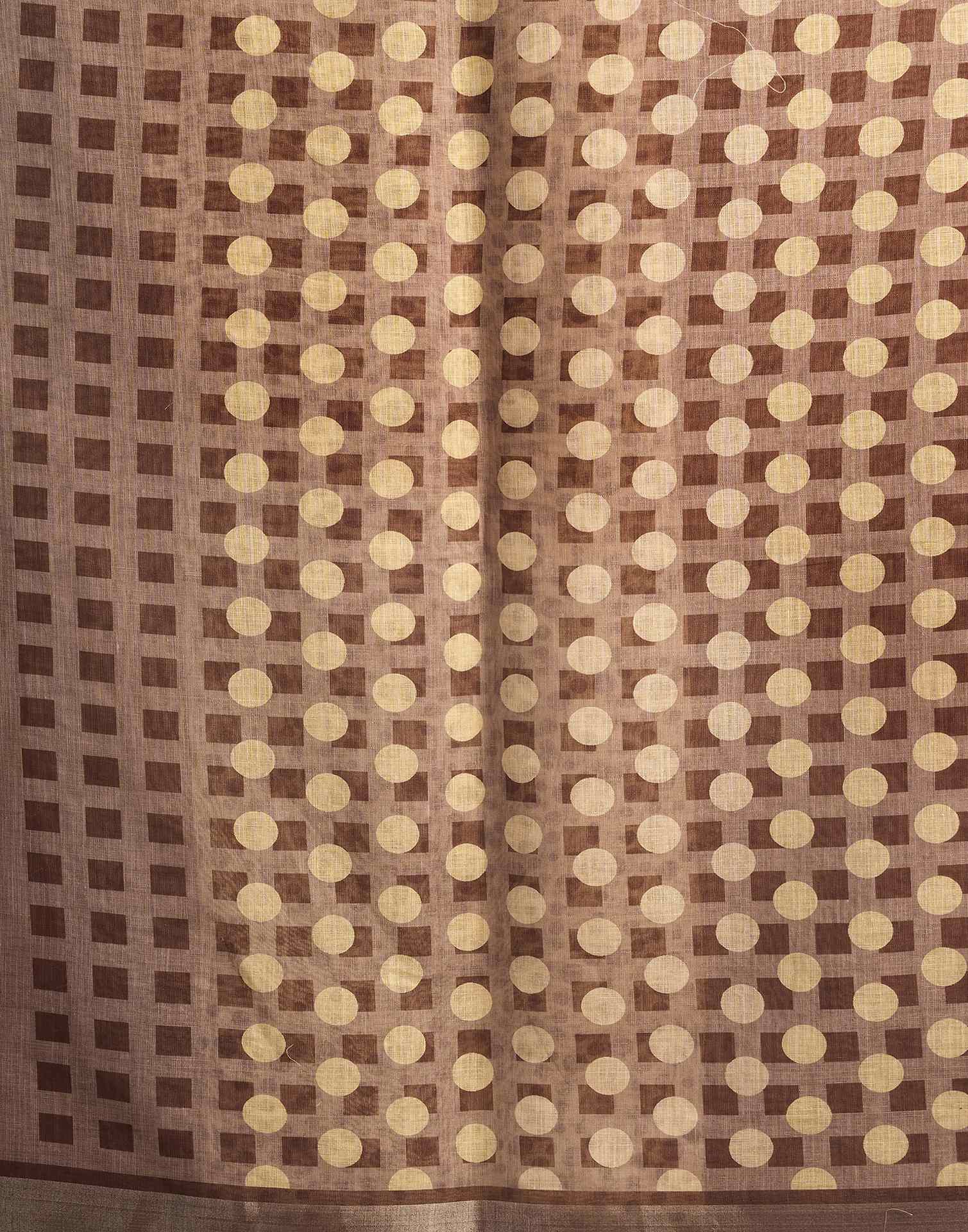 Brown Cotton Linen Printed Saree
