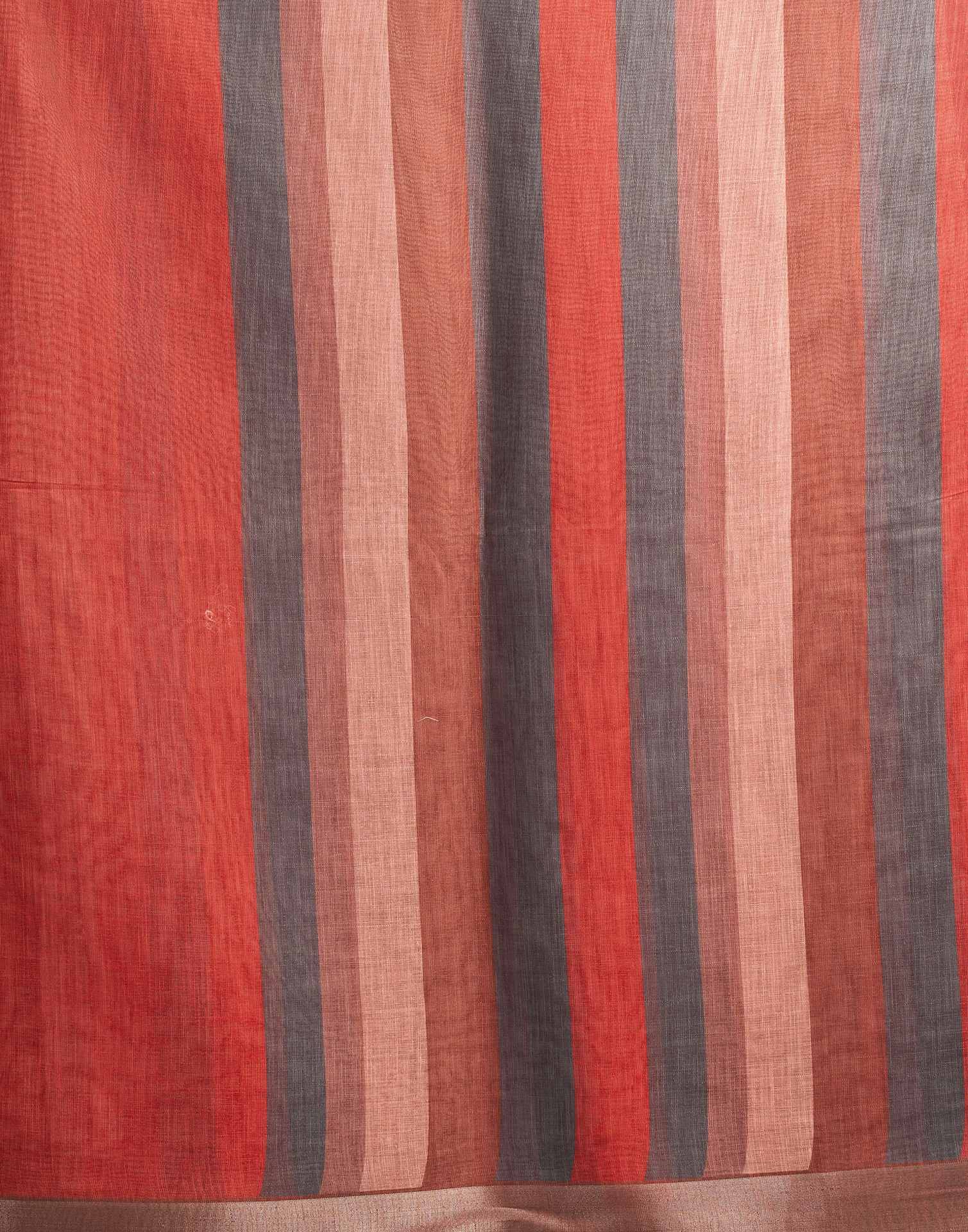 Brown Cotton Linen Printed Saree