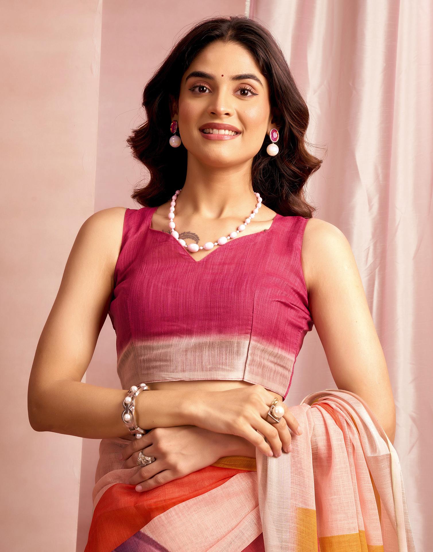 Light Pink Cotton Linen Printed Saree