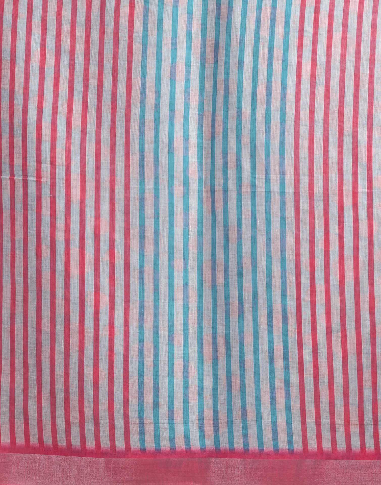 Turqoise Cotton Linen Printed Saree