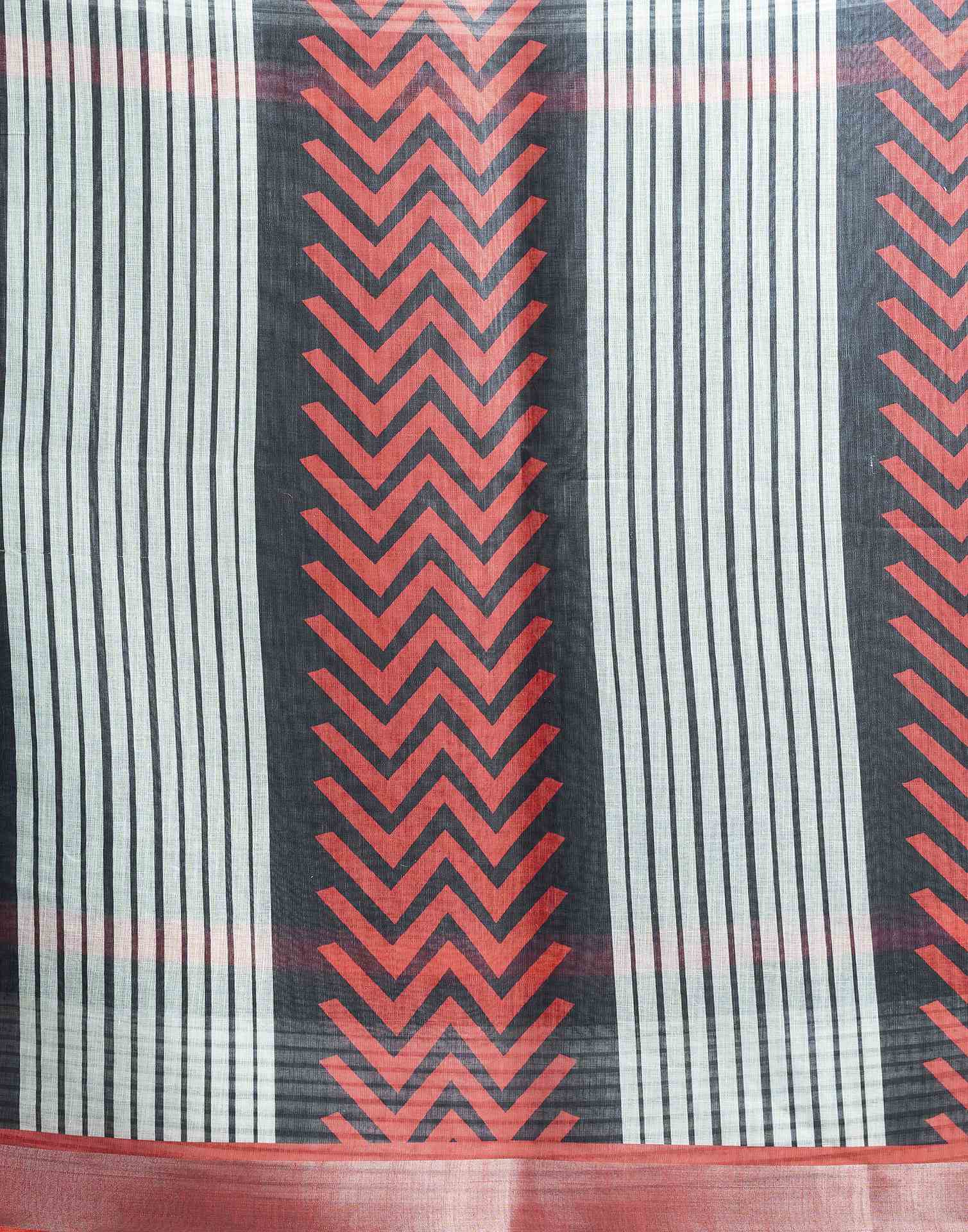 White Cotton Linen Printed Saree