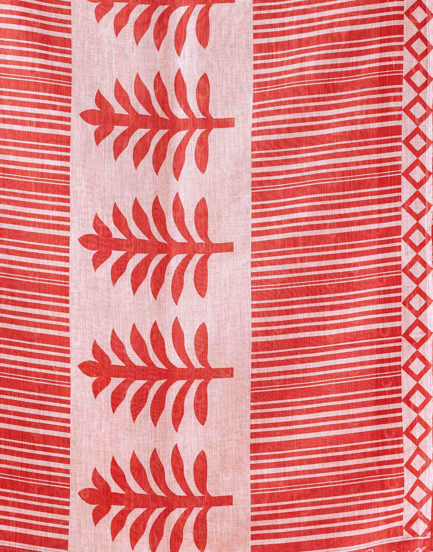 Rust Cotton Linen Printed Saree