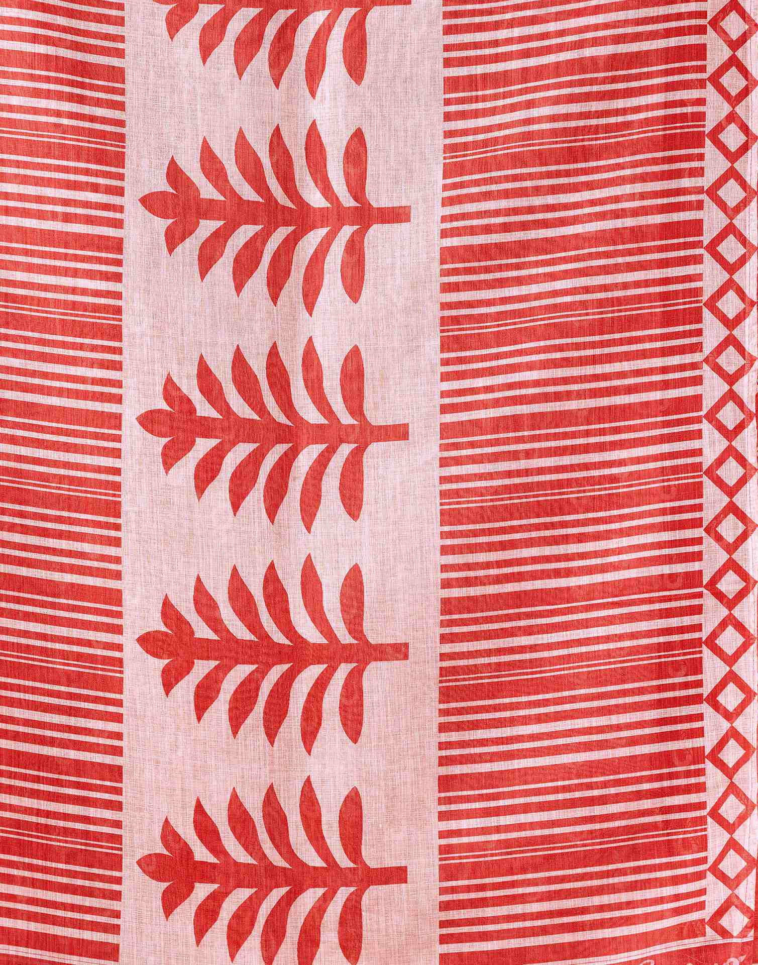 Rust Cotton Linen Printed Saree