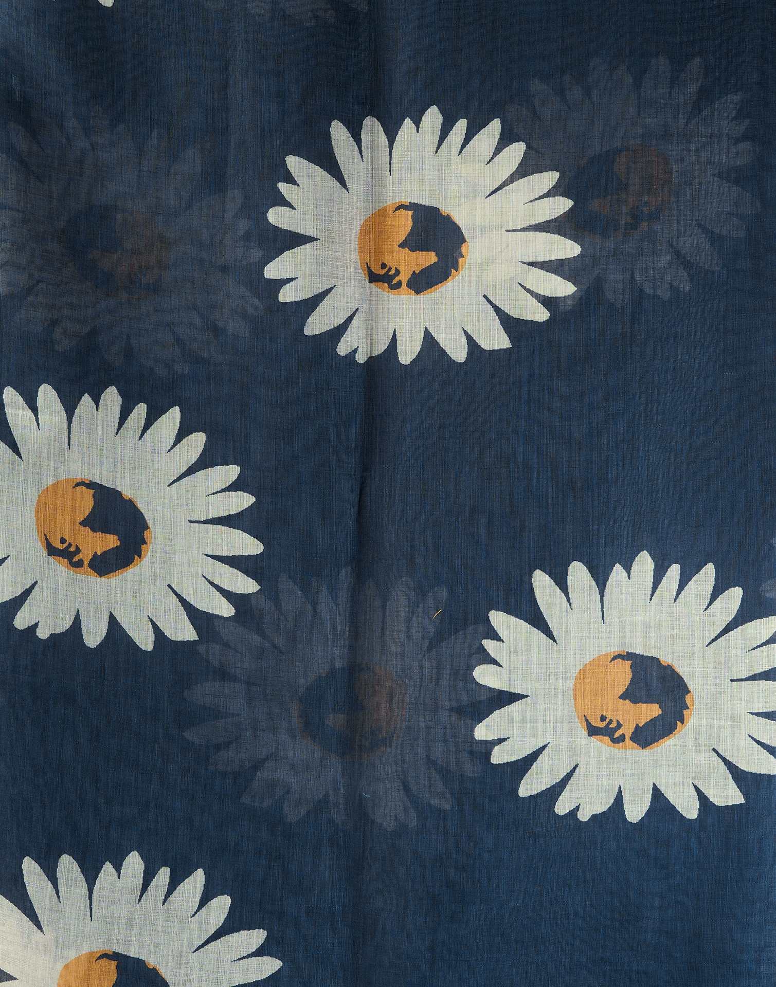 Grey Cotton Linen Floral Printed Saree